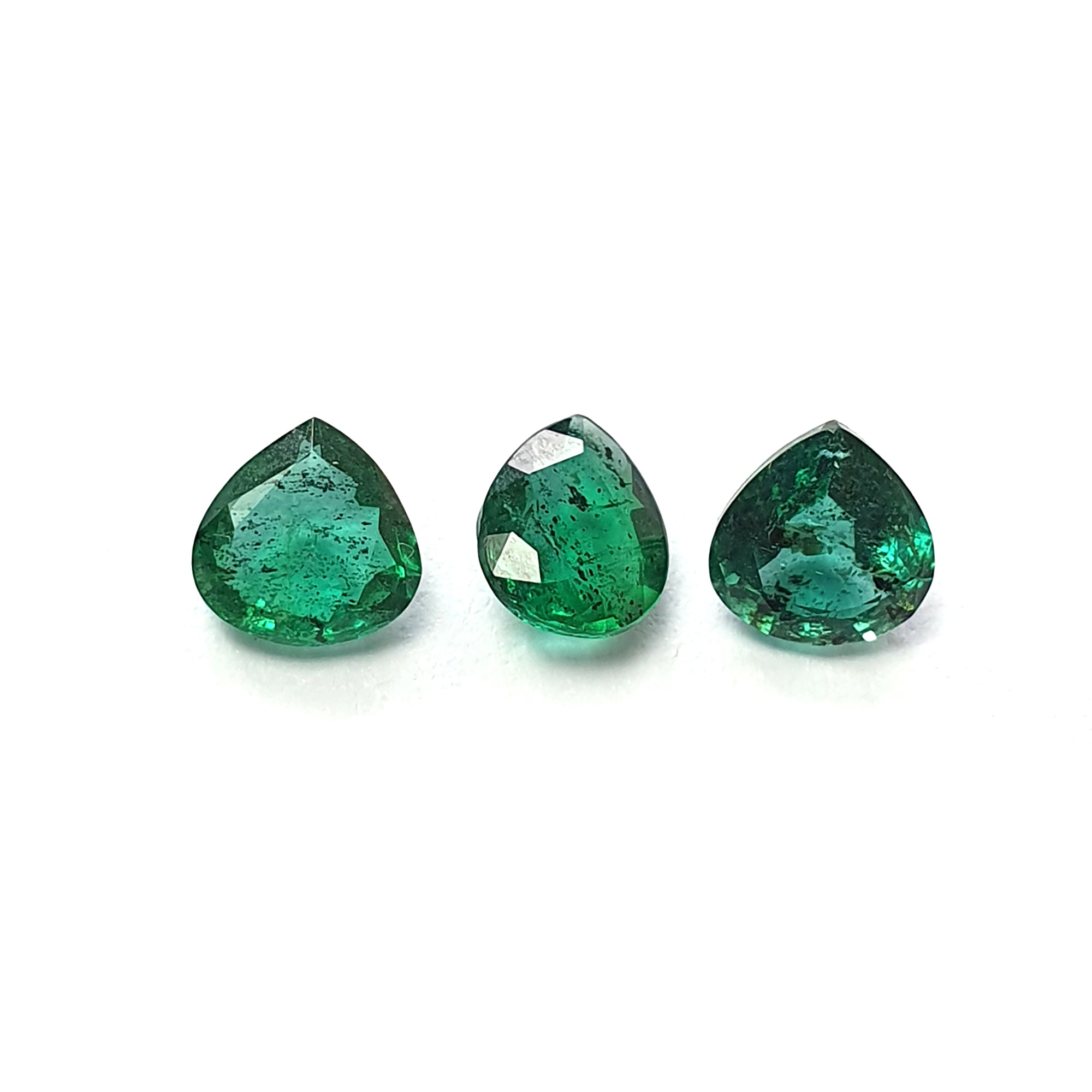 Natural Untreated Green Emerald Heart Shape Gemstone Set - 1.45cts, 5.5mm & 6mm (3pcs) | Emerald Jewelry for Engagement Rings, Anniversary Gifts & Fine Collections