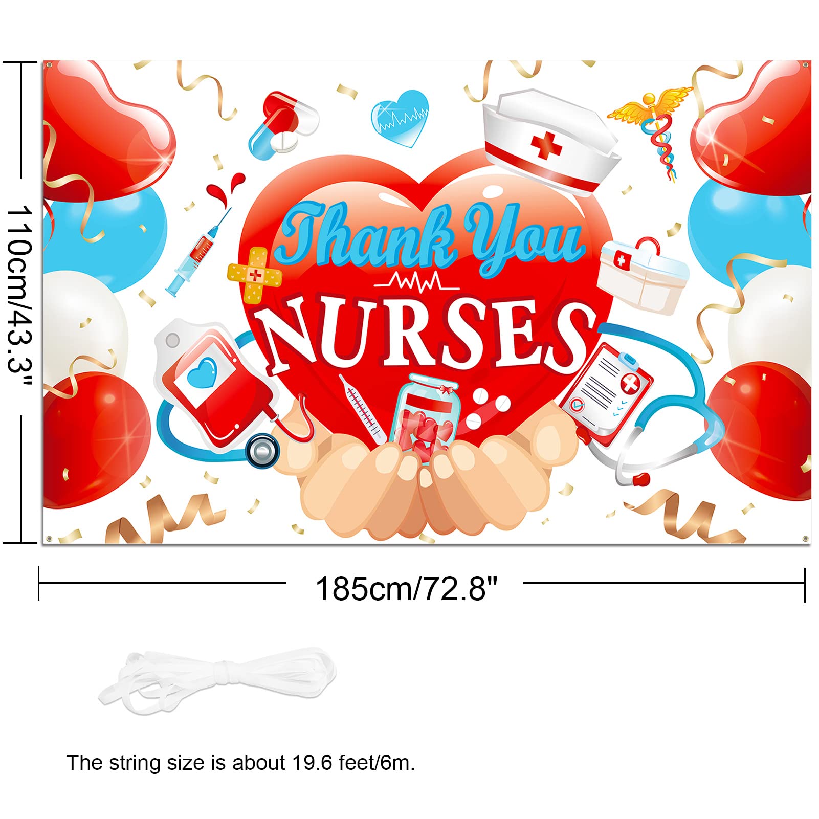 2024 Nurse Appreciation Week Banner Decorations - Thank You Nurses Backdrop for Nursing Day Party, National Nurses Week & RN Graduation - Medical Doctor Celebration Decor for Hospitals, Clinics & Healthcare Events