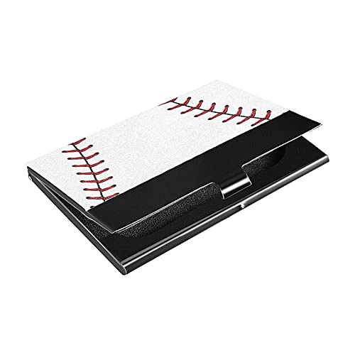 Premium Metal & Leather Business Card Holder for Men & Women - Portable Business Card Case for Professionals, Networking Events & Office Use - Xigua Baseball Design