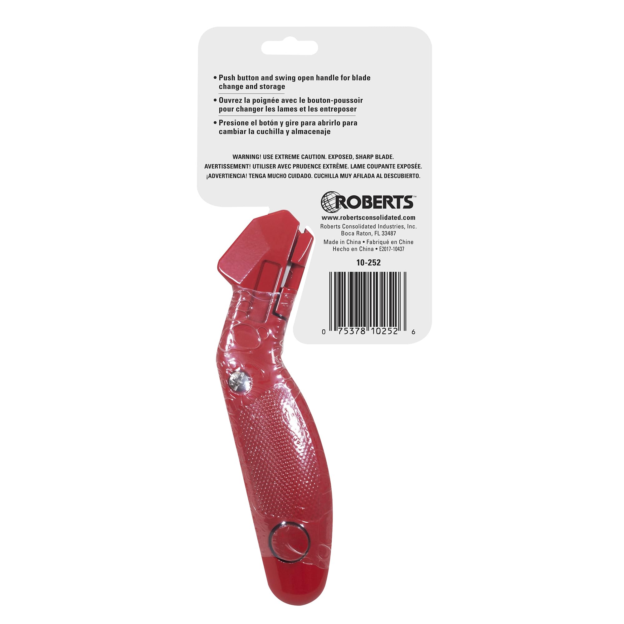 ROBERTS 10-252 Professional Carpet Knife with 3 Blades - Heavy Duty Red Utility Cutter for Carpet Installation, Flooring Projects & DIY Home Renovations