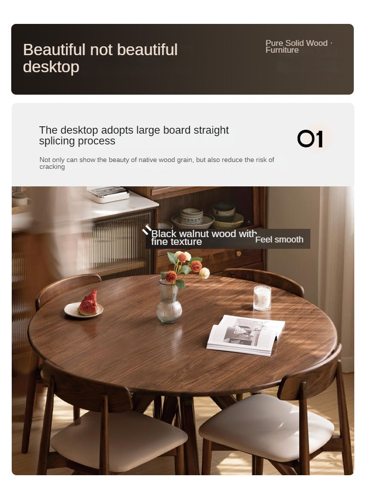 Premium Black Walnut Solid Wood Round Dining Table with Lazy Susan Turntable - Perfect for Family Gatherings & Dinner Parties