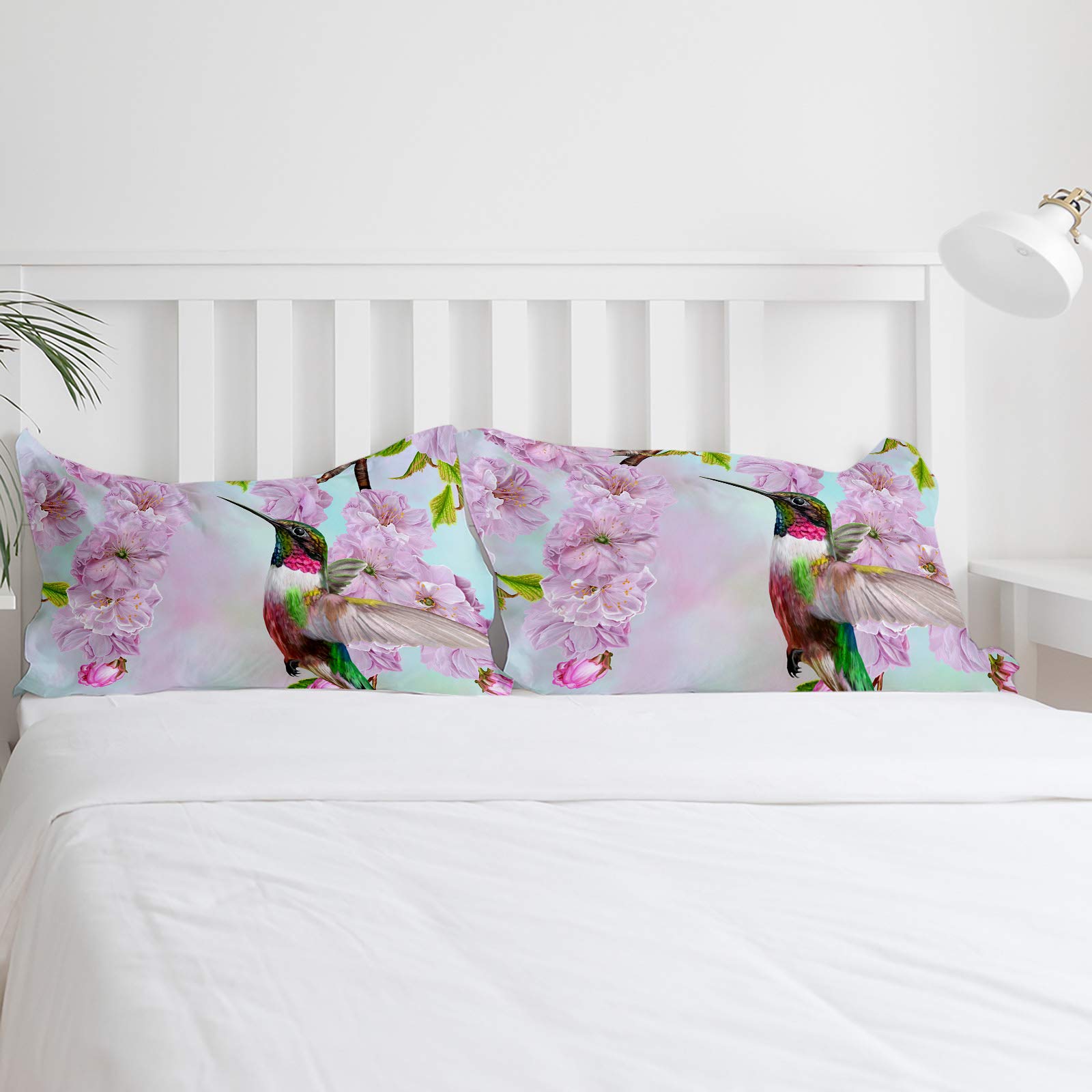 3 Piece California King Comforter Cover Set - Hummingbird Among Cherry Blossoms Oil Painting Duvet Cover, Soft Bedding Set for Kids, Teens & Adults (1 Duvet Cover + 2 Pillowcases) - Perfect for Master Bedroom, Guest Room & Dorm Decor