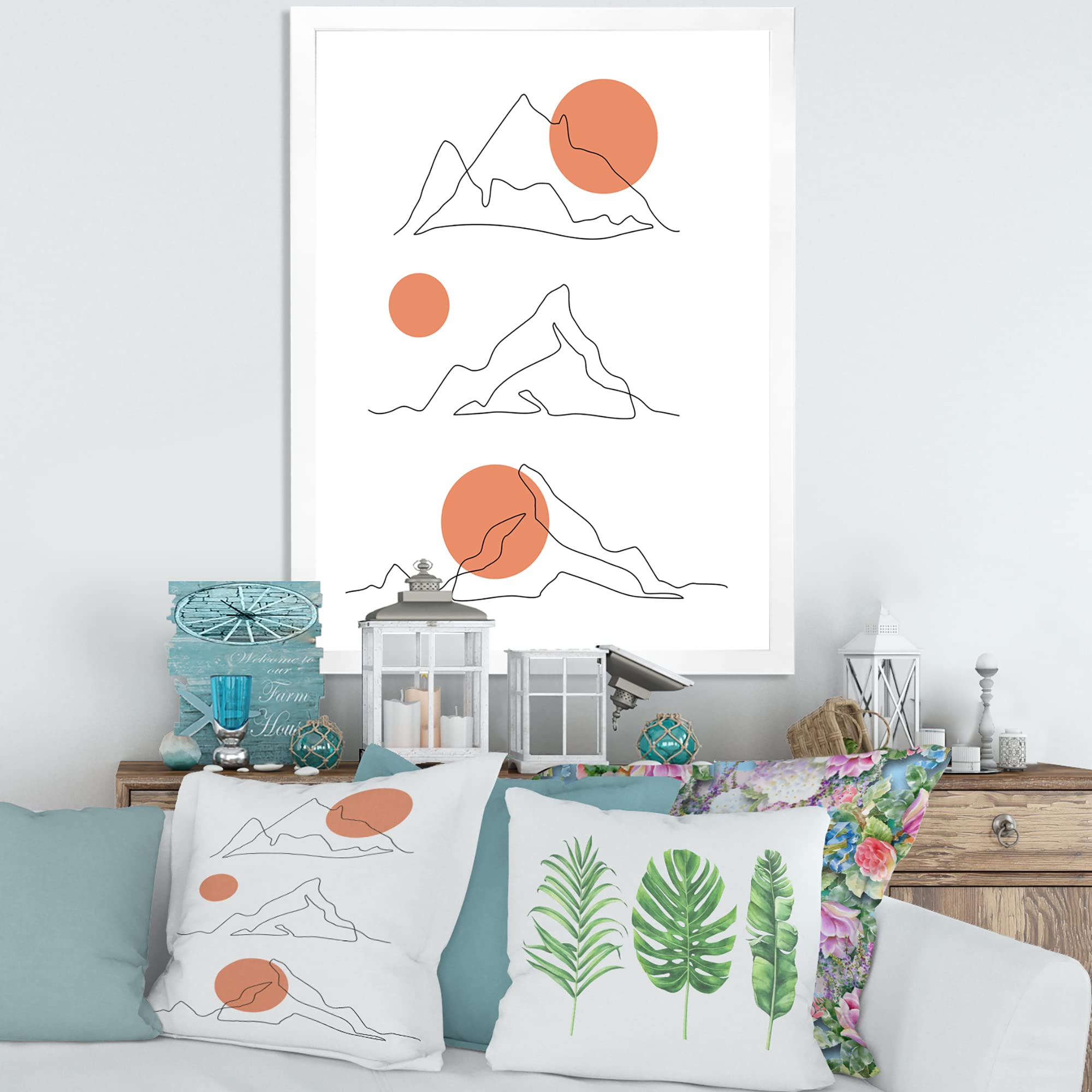 Abstract Mountain Range With Red Moons Modern Framed Wall Art - Contemporary Home Decor for Living Room, Bedroom & Office | Ready to Hang Canvas Painting