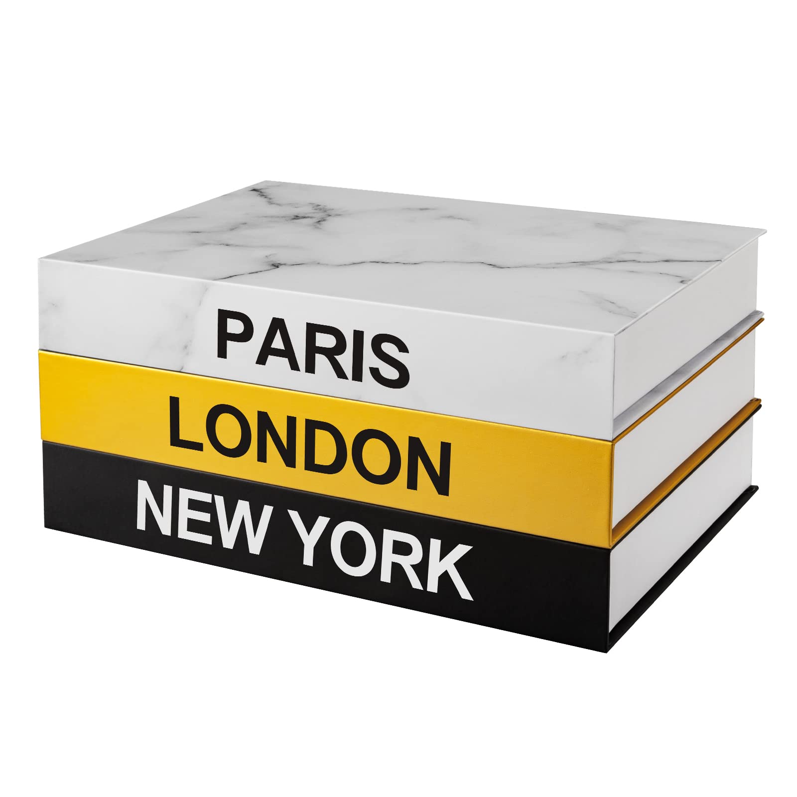 Decorative Books Boxes Set of 3 - Faux Books for Home Decor, Coffee Table & Bookshelf Decoration - Fake Book Storage Boxes with Stickers - Perfect for Living Room, Office & Gift Giving