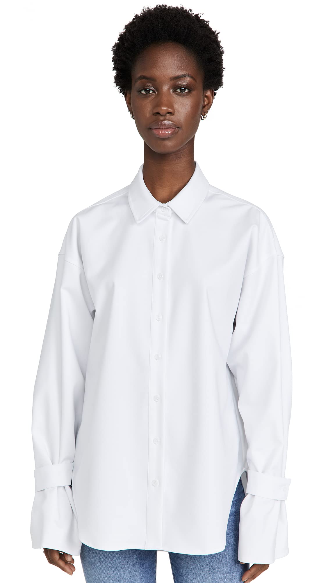 Good American Women's Tabbed Poplin Shirt - Classic Button Down Blouse for Work & Casual Wear | Office Outfits, Date Nights & Weekend Style