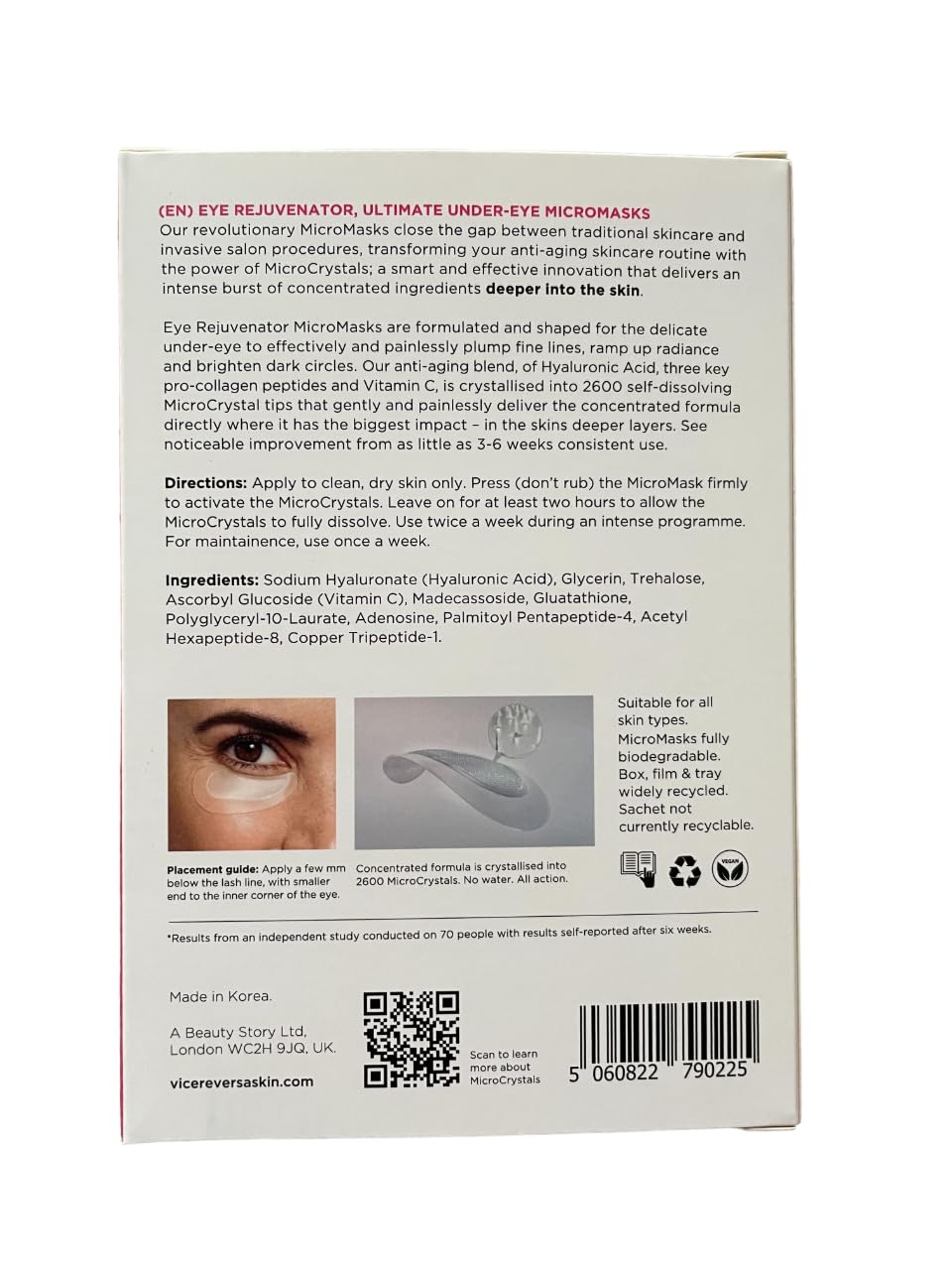 Vice Reversa Crow De-Creaser - Anti Wrinkle Patches with Hyaluronic Acid, Collagen Boosting Peptides & Retinol for Forehead & Eye Area, MicroCrystal Skincare Treatment (12 Pairs) - Reduce Fine Lines & Wrinkles Overnight for Youthful Glow