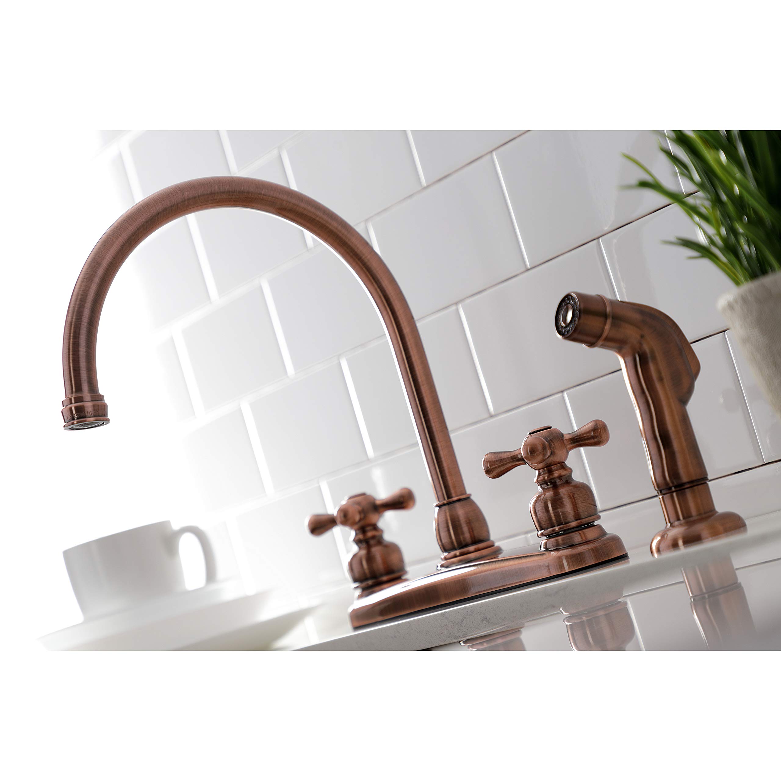 Kingston Brass KB726AXSP 8-Inch Centerset Kitchen Faucet in Antique Copper - Vintage Style for Farmhouse & Traditional Kitchens