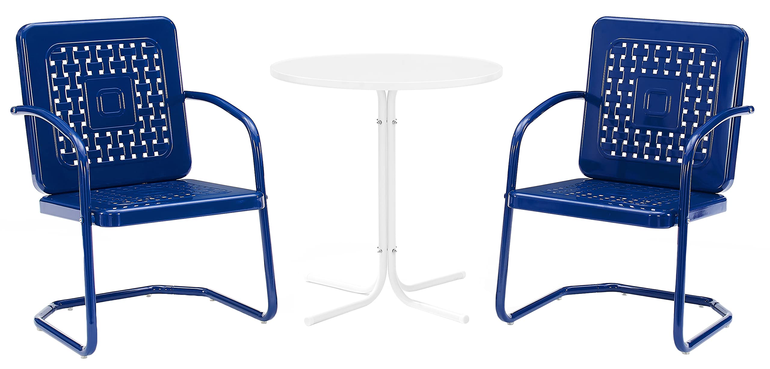 Crosley Furniture Bates 3-Piece Outdoor Bistro Set - Retro Metal Patio Table and Chairs for Dining, Porch, Garden, Backyard - Navy Gloss Finish - Perfect for Small Spaces, Balcony Decor & Outdoor Entertaining