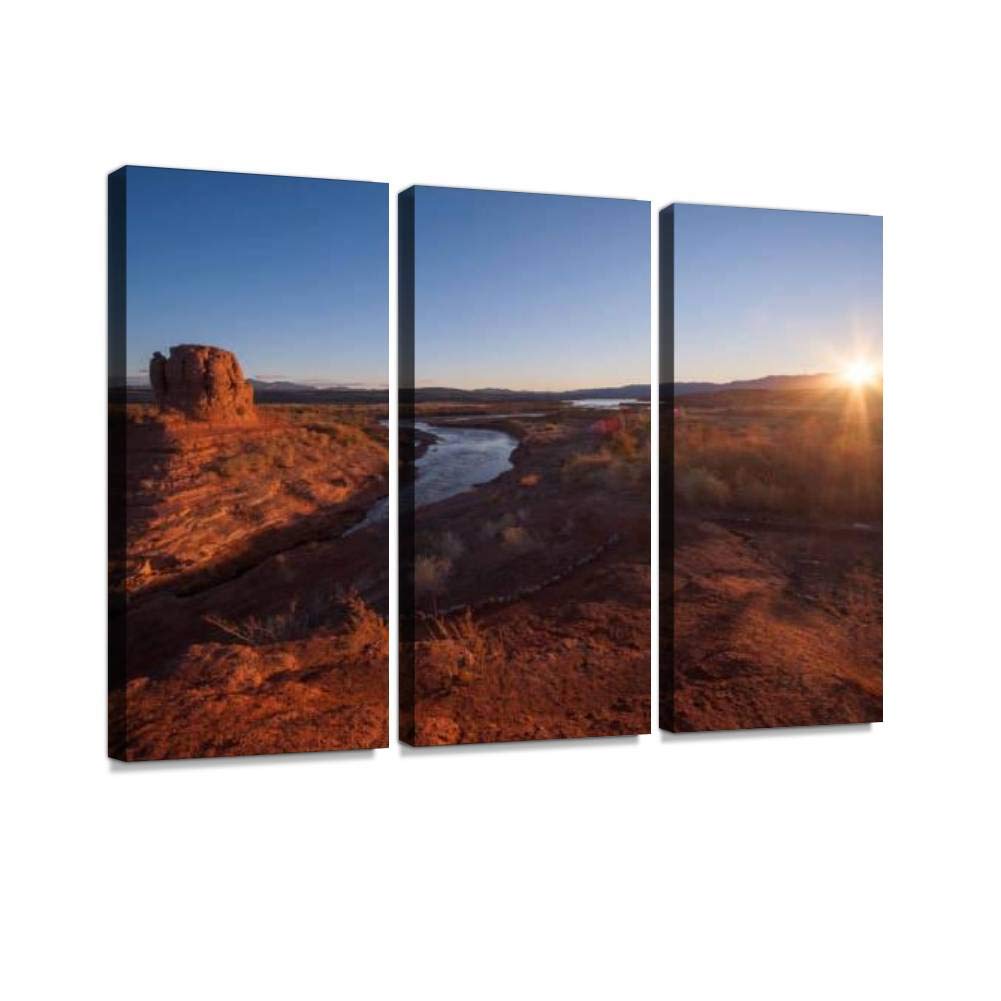 Lake Mead Canvas Wall Art - 3 Panels Landscape Paintings for Living Room & Bedroom Decor