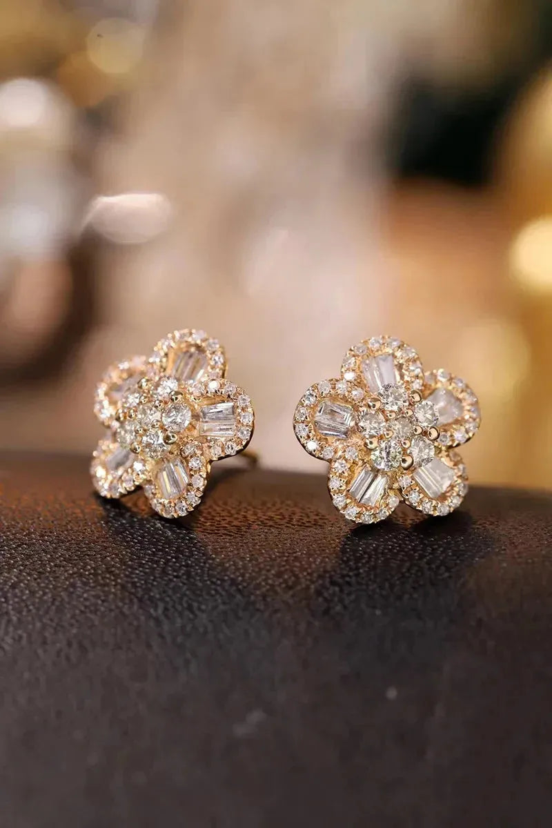 18K Yellow Gold Diamond Stud Earrings for Women - 0.79ct Natural Diamond Flower Design Wedding Jewelry | Romantic Gift for Anniversary, Engagement & Special Occasions