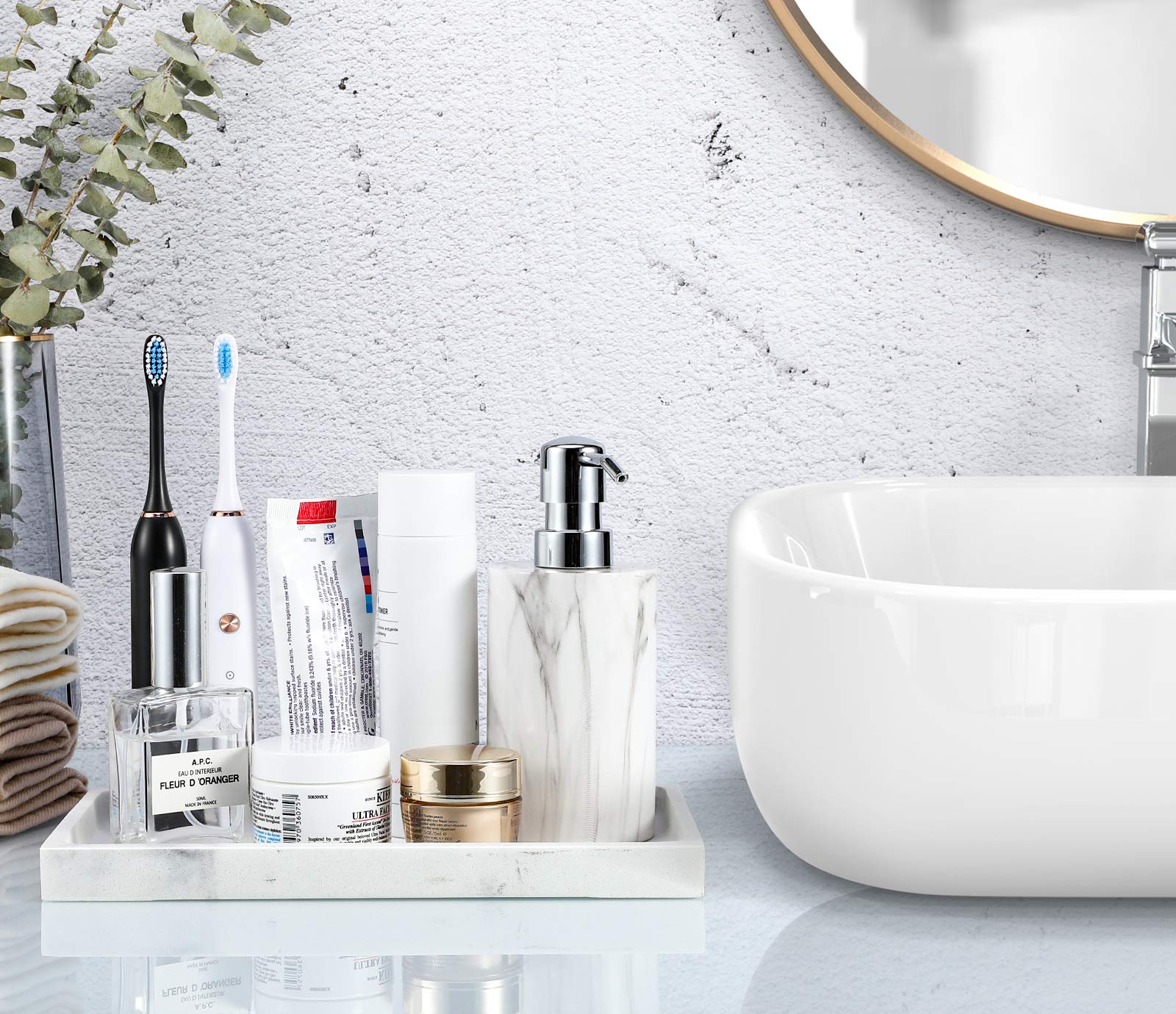 Luxspire Resin Bathroom Vanity Tray - Jewelry Ring Dish & Countertop Organizer for Perfume, Candles, Soap - Gravel White | Perfect for Bathroom, Dresser, Kitchen Sink & Home Decor Storage
