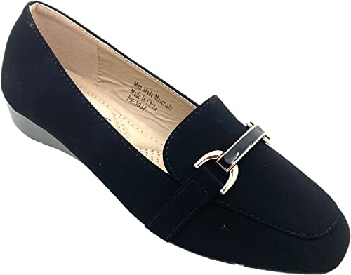 Victoria K Women's Ballet Wedge Flat Shoes - Comfortable Cushioned Buckle Wedges for Work & Everyday Wear | Solid Wedge Heels for Fall, Winter & Spring Seasons | Perfect for Office, Commuting & Casual Outings