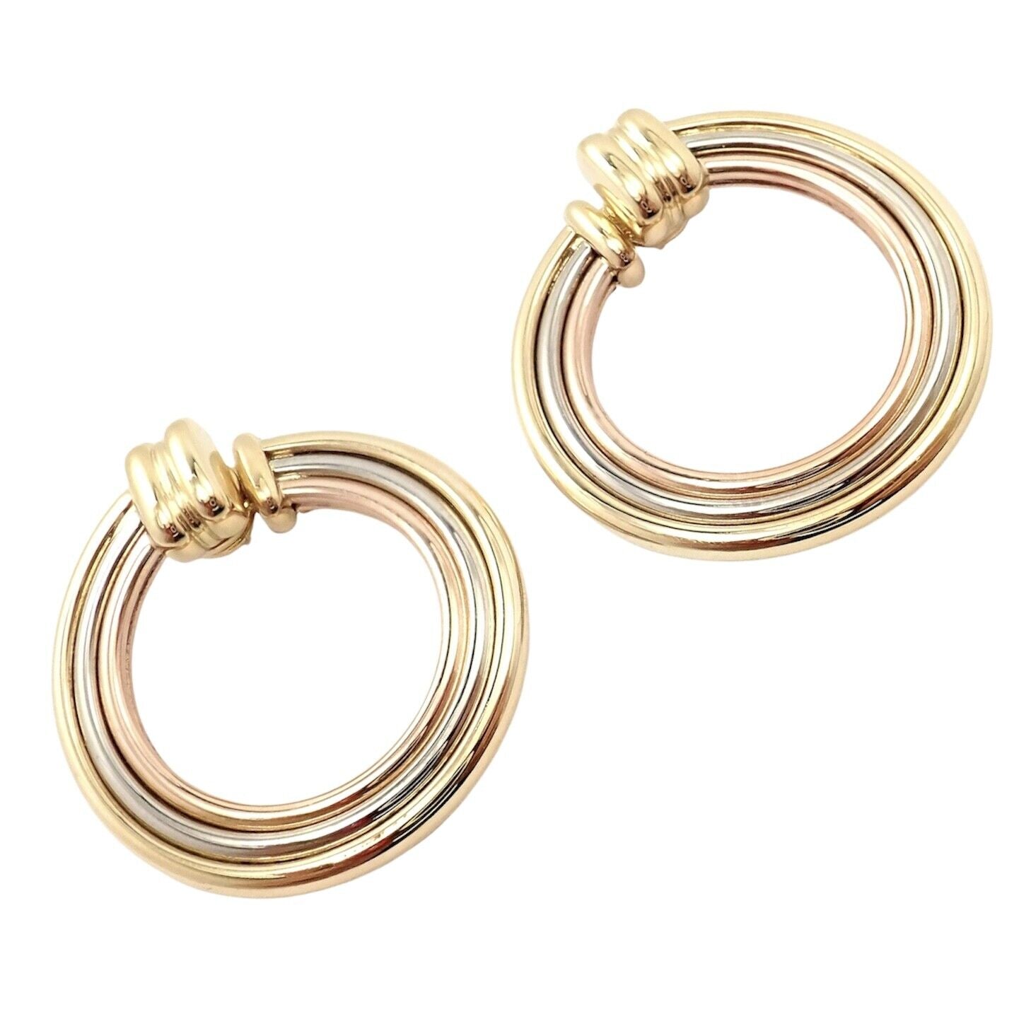 Authentic Cartier 18k Tri-Color Gold Large Trinity Hoop Earrings for Women - Luxury Fashion Jewelry Gift for Anniversary, Birthday & Special Occasions