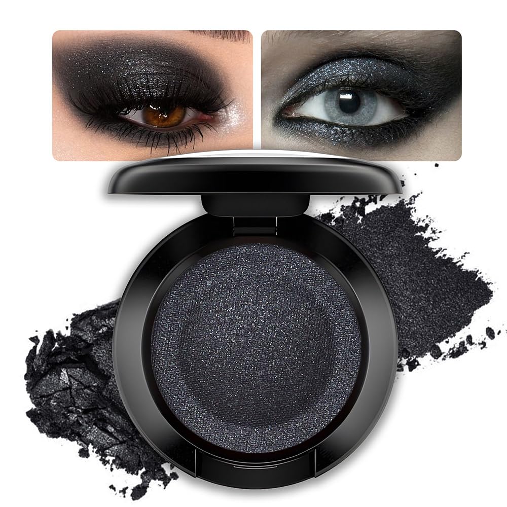 Vegan Black Pressed Powder Eyeshadow with Mirror - Matte Single Eyeshadow for Women, High Pigment, Long Lasting & Waterproof | Perfect for Day to Night Makeup, Natural Look & Intense Color