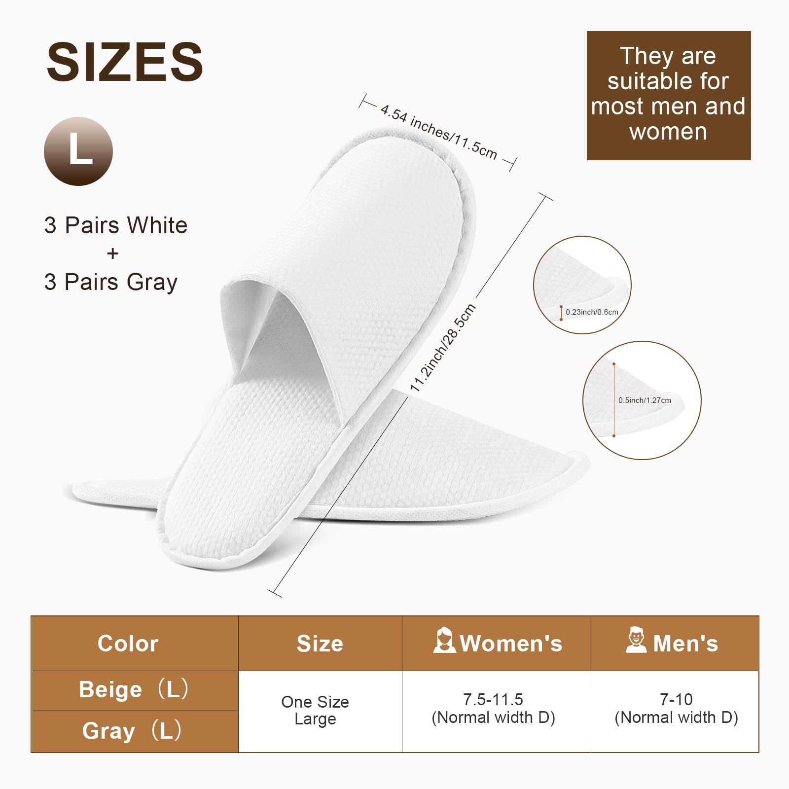 6-Pack Cotton Disposable SPA Slippers for Women & Guests - Soft Indoor House Slippers, Hotel & Bridal Shower Essentials - Bulk Travel Slippers for Adults (Fits US Sizes 10-11) - Perfect for Spas, Hotels & Home Use