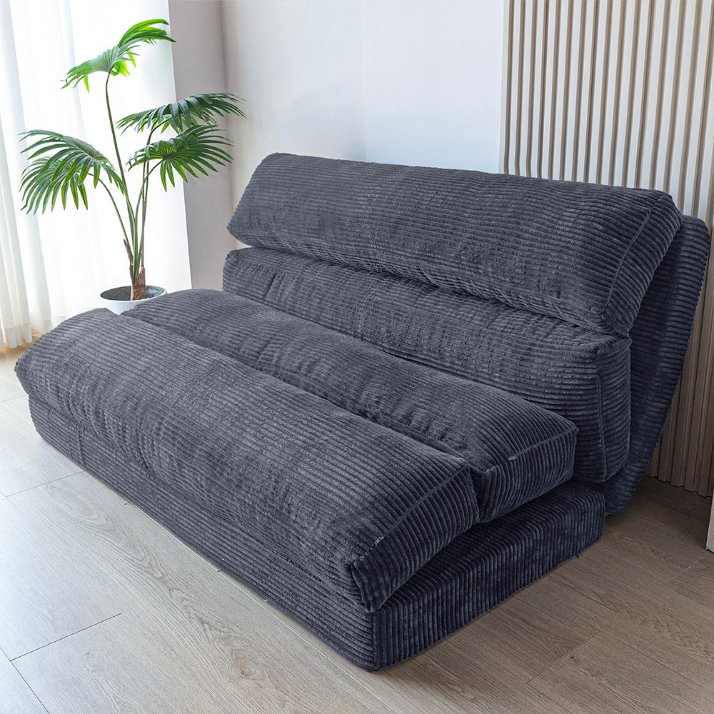 MAXYOYO Folding Sofa Bed - Extra Wide Corduroy Floor Sofa for Small Spaces, Dark Grey | Convertible Guest Bed & Lounge Chair for Apartments, Dorms & Living Rooms