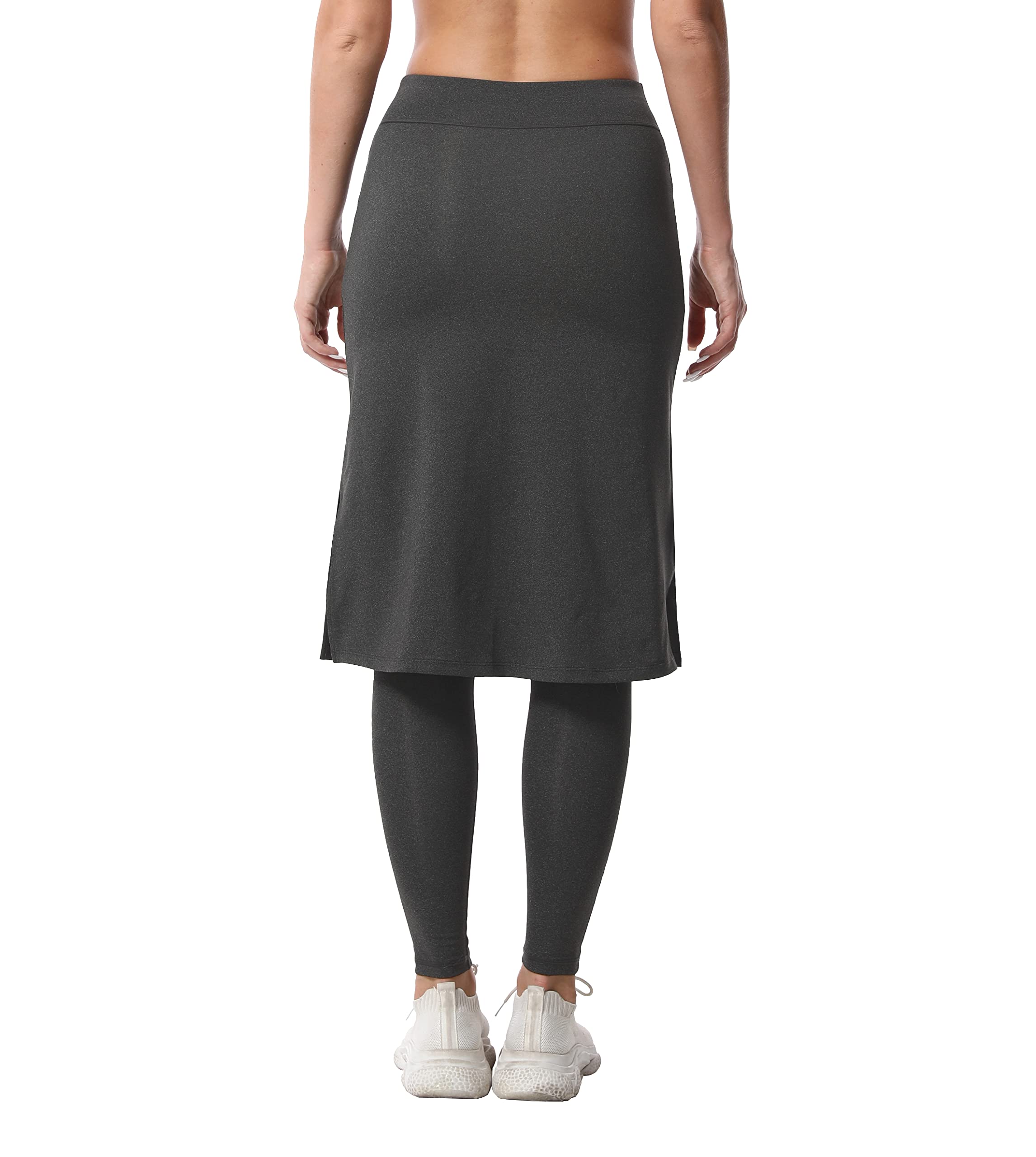HOKOYI Women's Modest Long Skirt with Pockets - Stretchy Midi Skirt with Attached Leggings, Workout Skirted Capris for Yoga, Running & Casual Wear