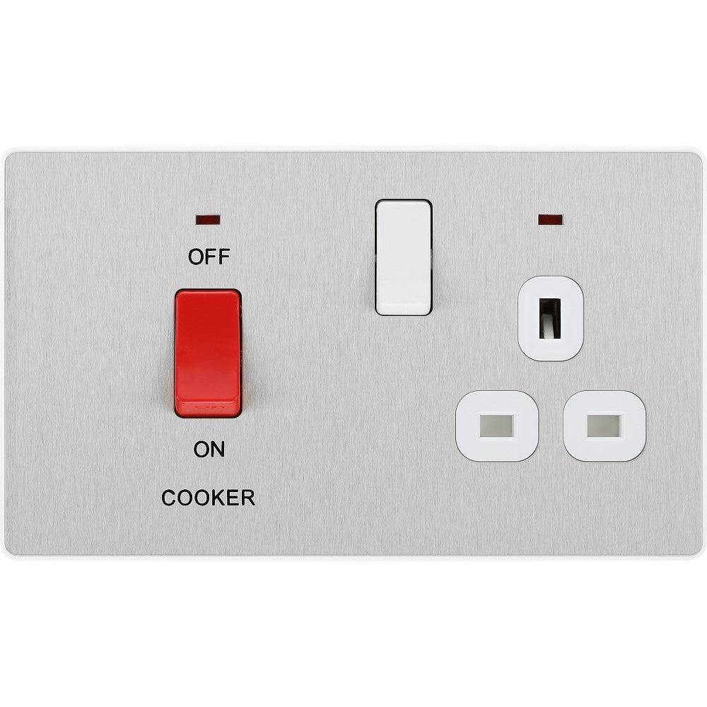 BG Evolve Brushed Steel 45A Cooker Switch with Double Pole Switch and LED Indicator - PCDBS70W for Modern Kitchen Appliances and Electrical Panel Upgrades