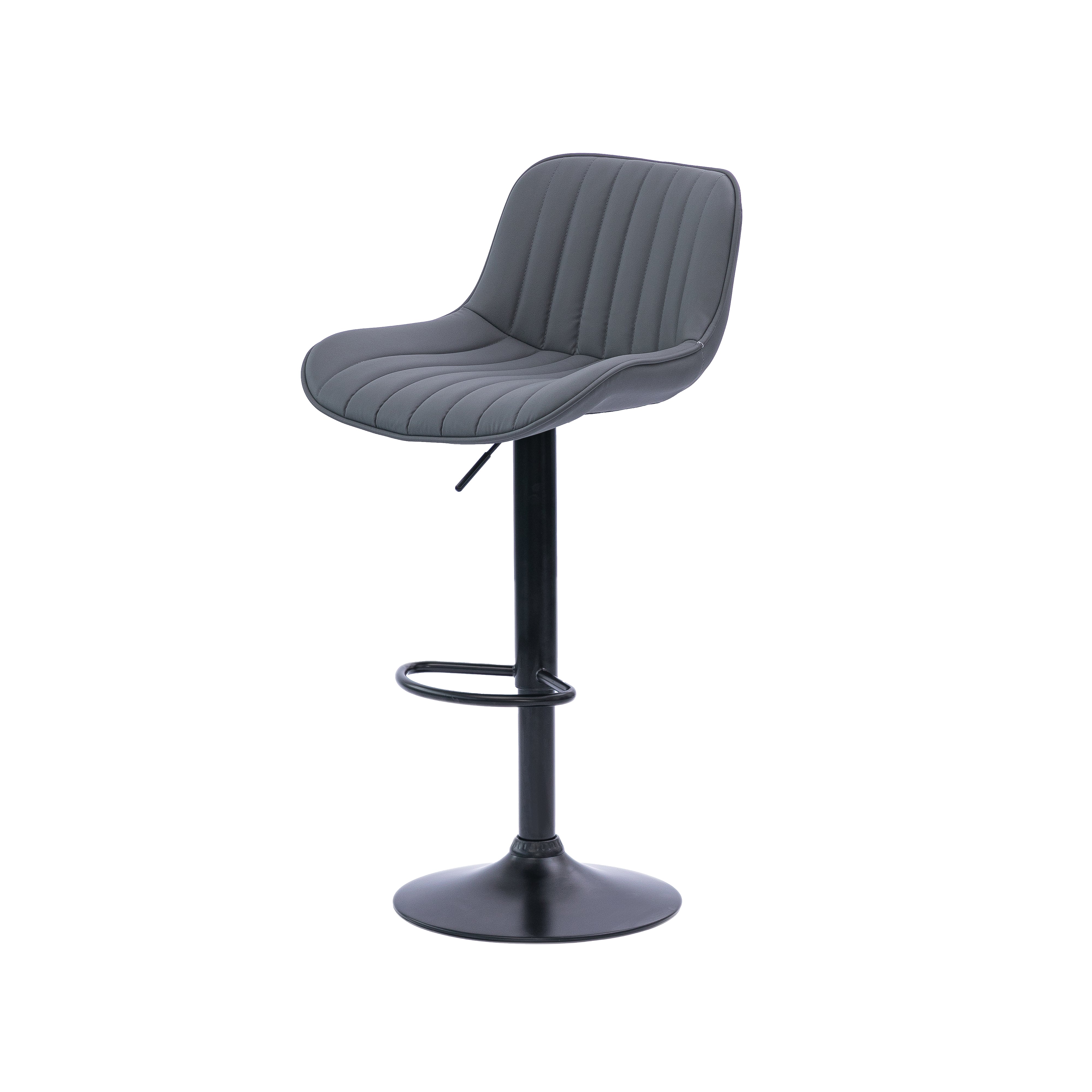 Urban Style Black Metal Bar Stools with Grey PU Seat - Adjustable Gas Lift Height - Set of 2 - Perfect for Kitchen Island, Home Bar & Dining Counter