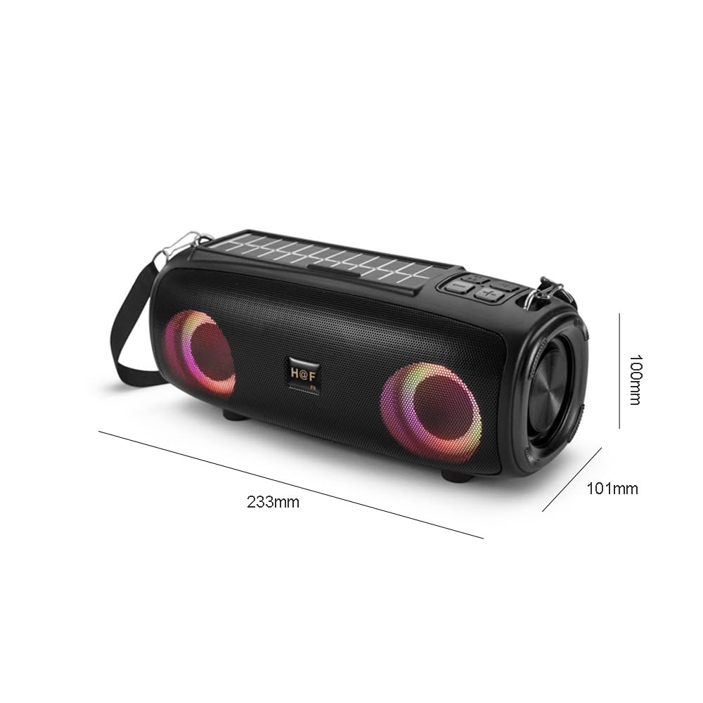 Solar Bluetooth Speaker with LED Marquee - Portable Wireless Outdoor Speaker with Solar Charging, FM Radio, Waterproof Design for Camping, Beach, Travel, Parties & Home Use (Black)