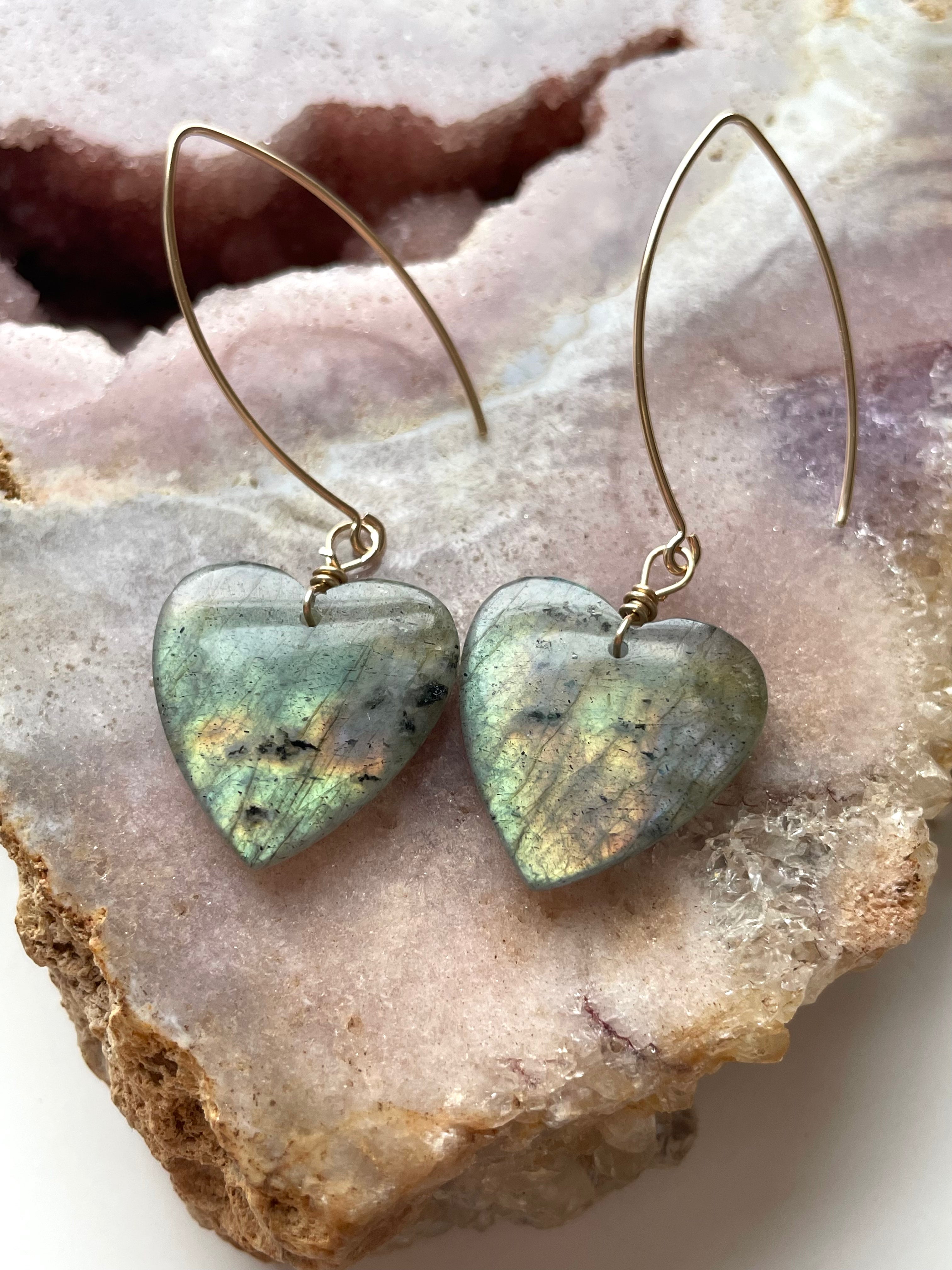 Gold Labradorite Dangle Drop Crystal Earrings for Women - Elegant Bohemian Jewelry for Party, Wedding & Everyday Wear