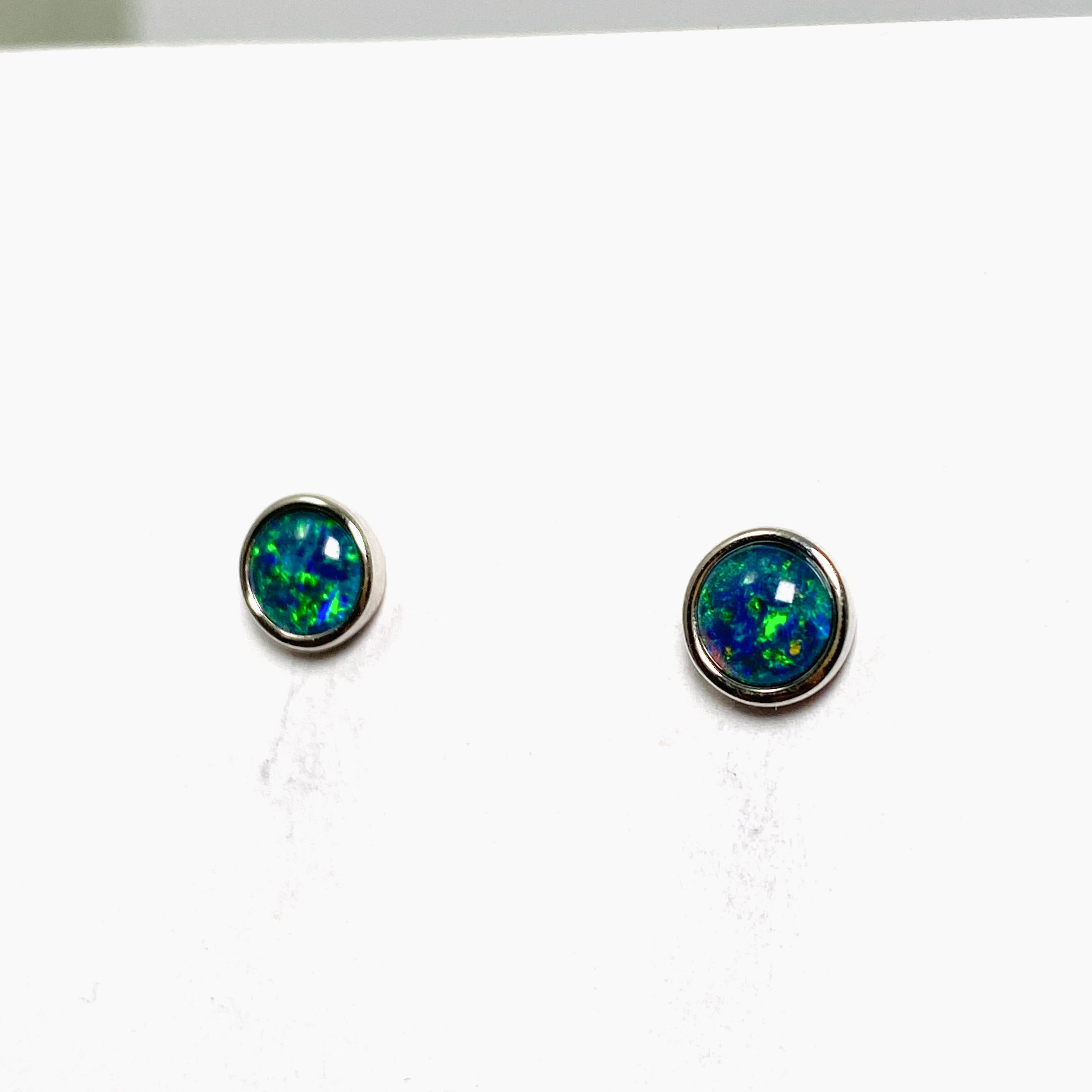 Australian Opal Triplet Round Cabochon Stud Earrings - Natural Gemstone Jewelry for Women, Perfect for Everyday Wear & Special Occasions