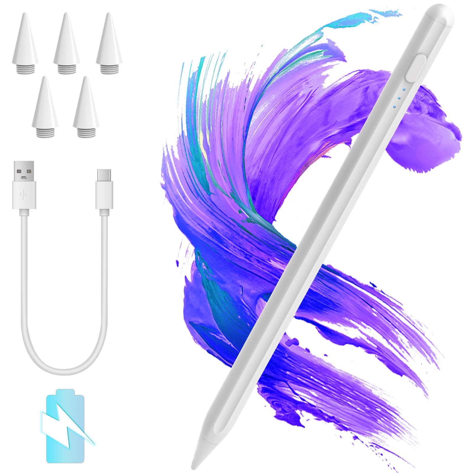 Compatible Stylus Pen for iPad 10th/9th/8th/7th/6th Gen, iPad Air 5/4/3, iPad Pro 11/12.9, iPad Mini 6/5 - 15Min Fast Charge with Palm Rejection & Tilt Sensitivity | Perfect for Drawing, Note-Taking & Digital Art
