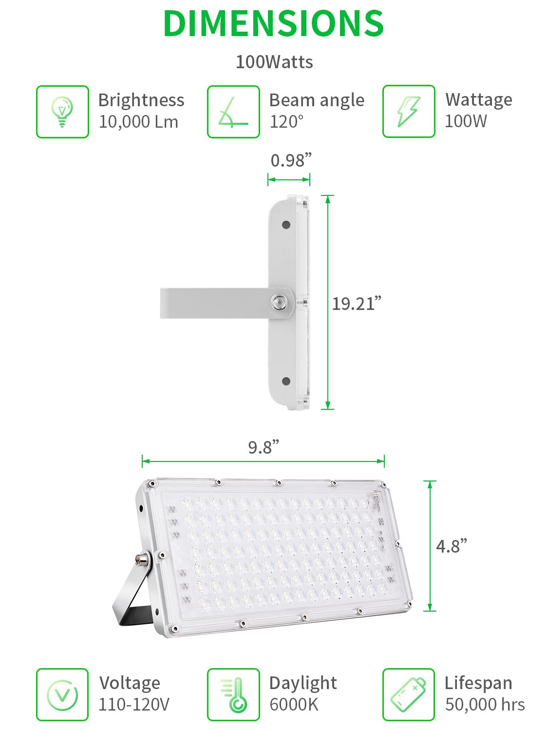 Viugreum 100W LED Flood Lights Outdoor, 8000LM Super Bright Waterproof Work Light, 6000K Daylight White Security Lighting for Garage, Yard, Garden, Stadium - 2 Pack - Perfect for Nighttime Safety and Landscape Illumination