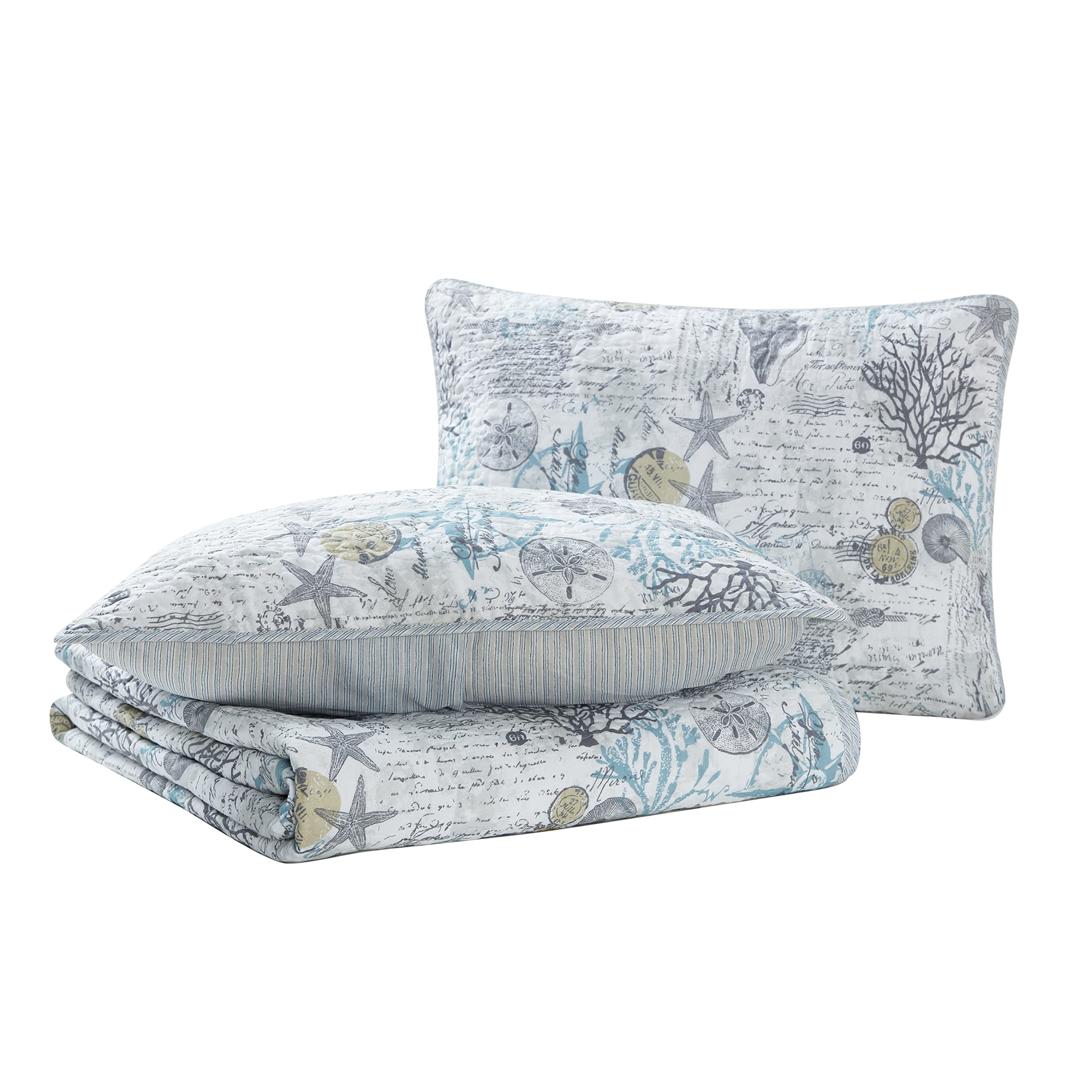 Tommy Bahama Reversible Queen Quilt Set - 100% Cotton Beach Themed Bedding with Matching Shams, All-Season Comfort in Beach Bliss Grey | Perfect for Coastal Bedrooms, Guest Rooms & Vacation Homes