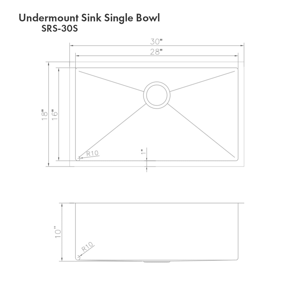 ZLINE 30-Inch Meribel Undermount Single Bowl Kitchen Sink - Satin Stainless Steel with Bottom Grid (SRS 30S) - Perfect for Modern Kitchens, Remodeling & Chef-Inspired Cooking Spaces