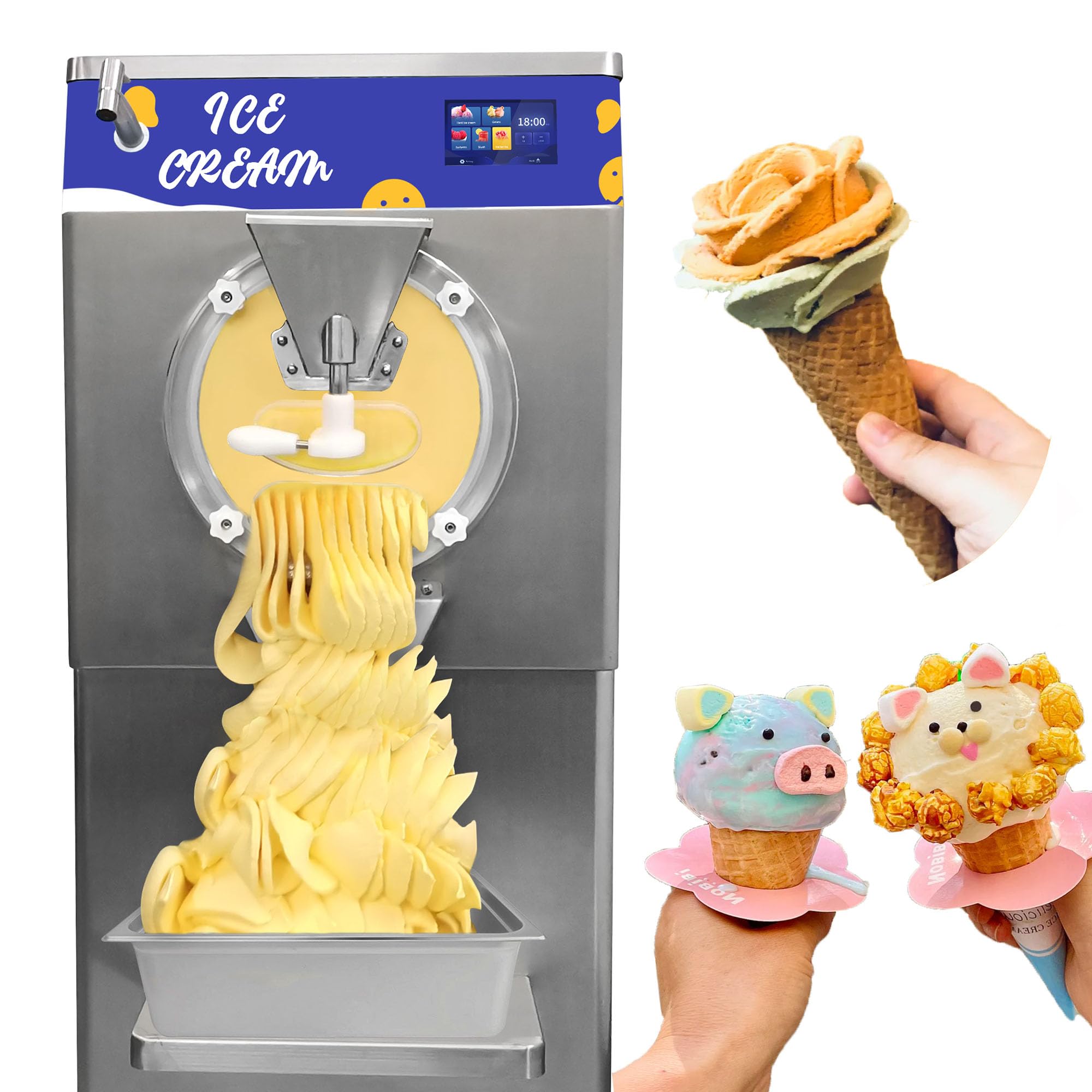 Yovtekc 60L/H Commercial Hard Serve Ice Cream Maker Machine - 15L Stainless Steel Gelato & Sorbet Maker with LED Panel - Fast 15min/Batch for Restaurants, Bars, Cafes, Ice Cream Shops (110V) - Perfect for Making Gelato, Frozen Yogurt, Fruit Desserts & More