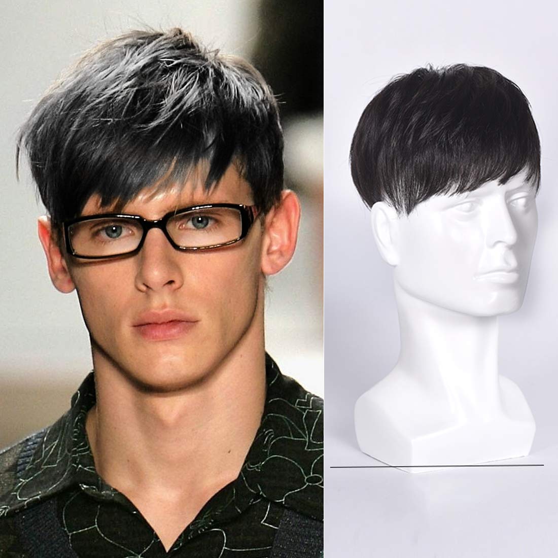 Premium Human Hair Toupee for Men - Natural Black Clip-In Hairpiece (6.3