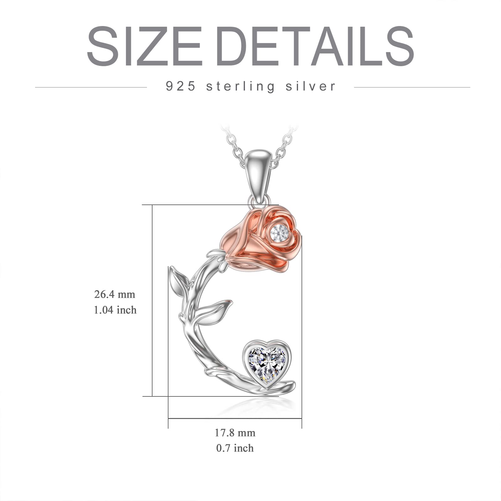 OCJ Rose Moon Necklace - 925 Sterling Silver Rose Pendant with Heart Birthstone, Elegant Jewelry for Women - Perfect Birthday & Christmas Gift for Her, Wife, Girlfriend - Ideal for Date Nights, Anniversaries & Special Occasions