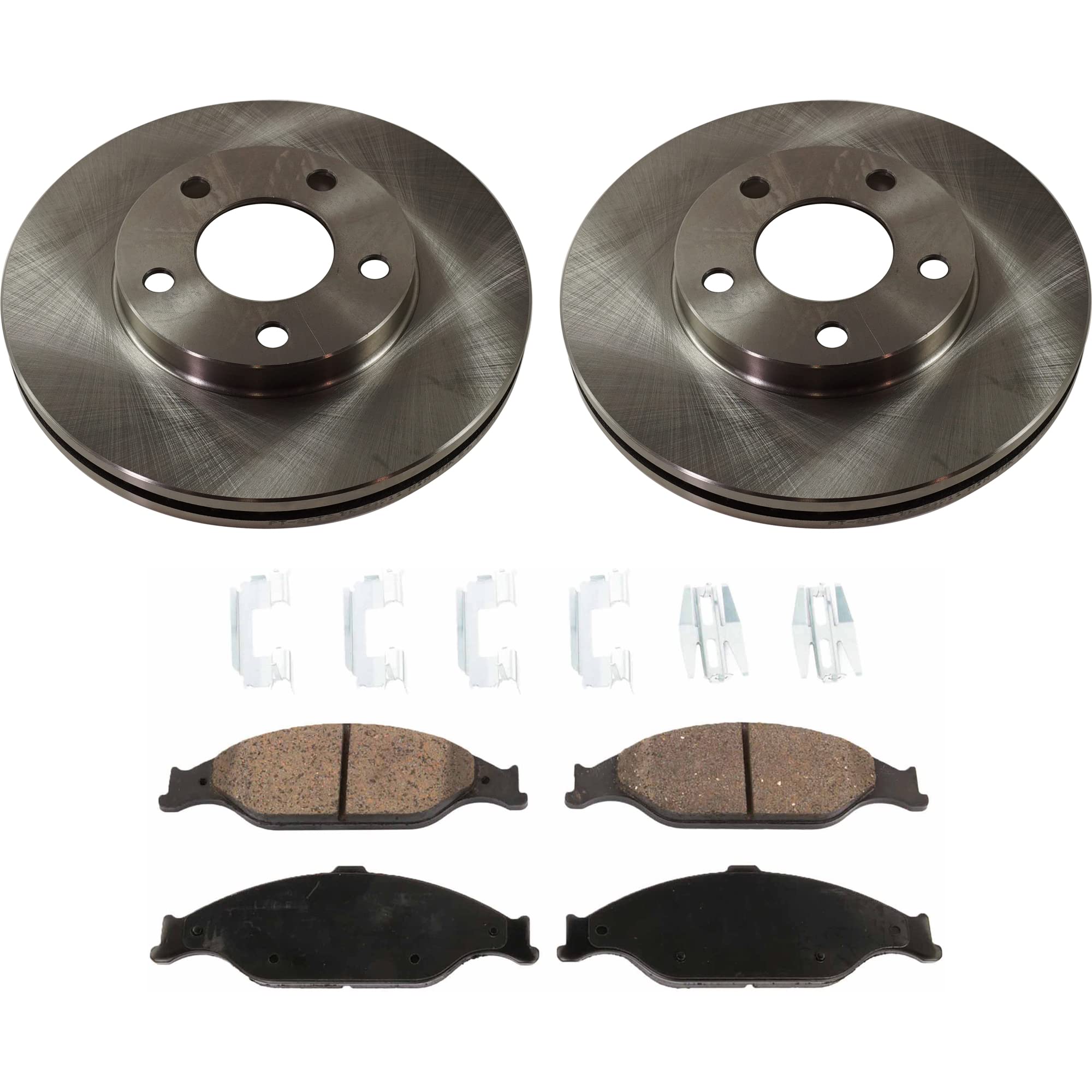 High-Performance Front Brake Disc and Pad Kit - 2-Wheel Set for 1999-2004 Ford Mustang | Ceramic Brake Pads | 5-Lug Cast Iron Rotors | Natural Finish | Perfect for Daily Driving & Performance Upgrades