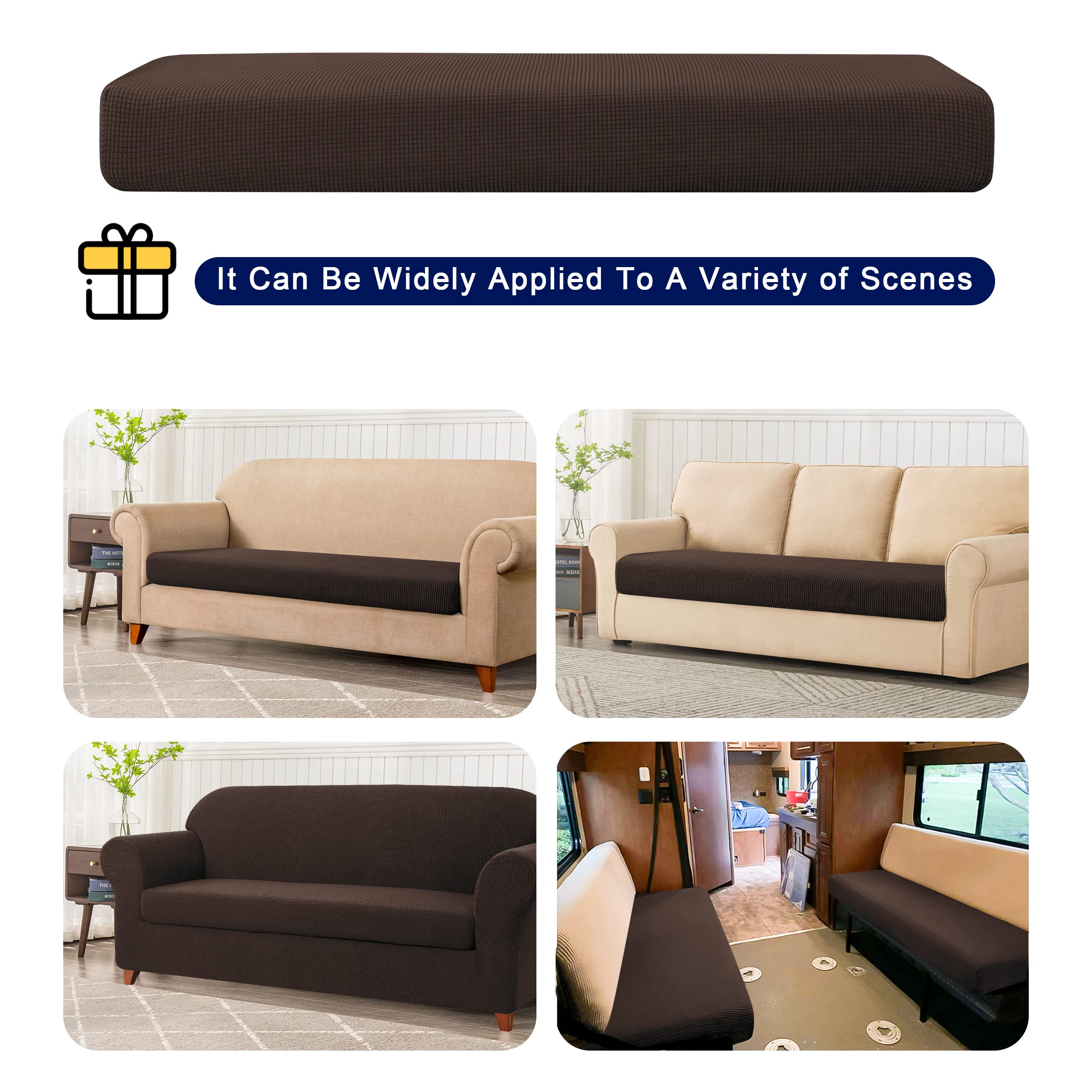 SUBRTEX Stretch Sofa Slipcover - 2 Piece Washable Jacquard Fabric Couch Cover for 3 Seater Sofa, Soft Furniture Protector with Small Check Pattern (Chocolate) | Perfect for Living Room, Family Room & Home Decor