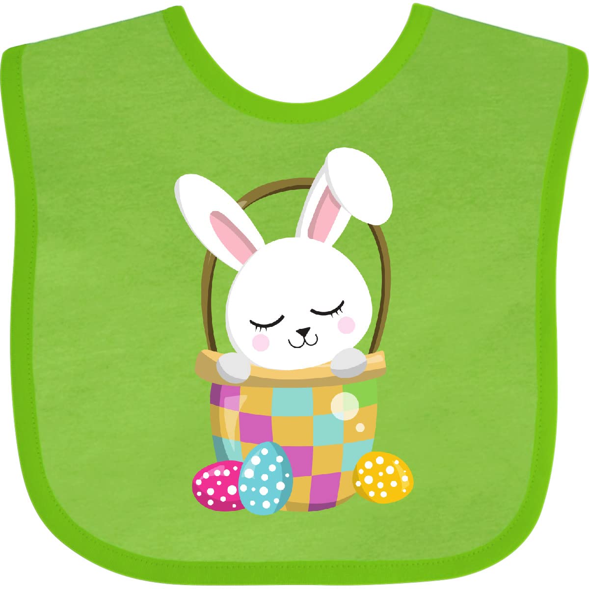 Inktastic Easter Baby Bib - Adorable White Bunny & Easter Eggs Design - Perfect for Easter Celebrations, Baby Showers & Holiday Photos