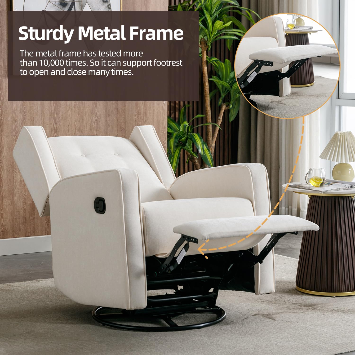 Swivel Rocker Recliner Chair - Manual Reclining Nursery Glider with Smooth Swivel Motion, White - Perfect for Baby Nurseries, Living Rooms & Breastfeeding Comfort