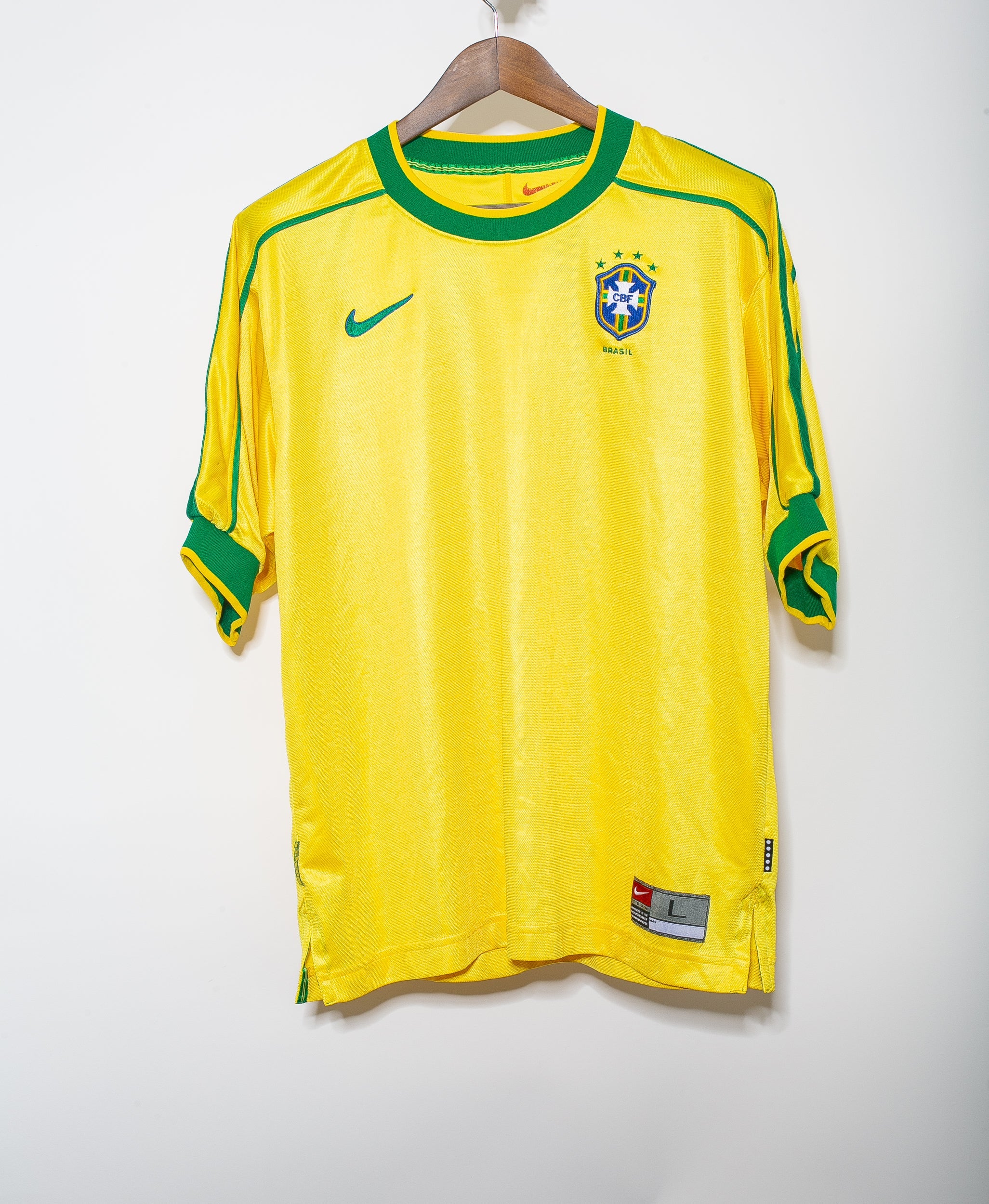 1998 Brazil World Cup Home Jersey - Size L - Vintage Soccer Shirt for Fans & Collectors - Perfect for Games, Parties & Memorabilia Display