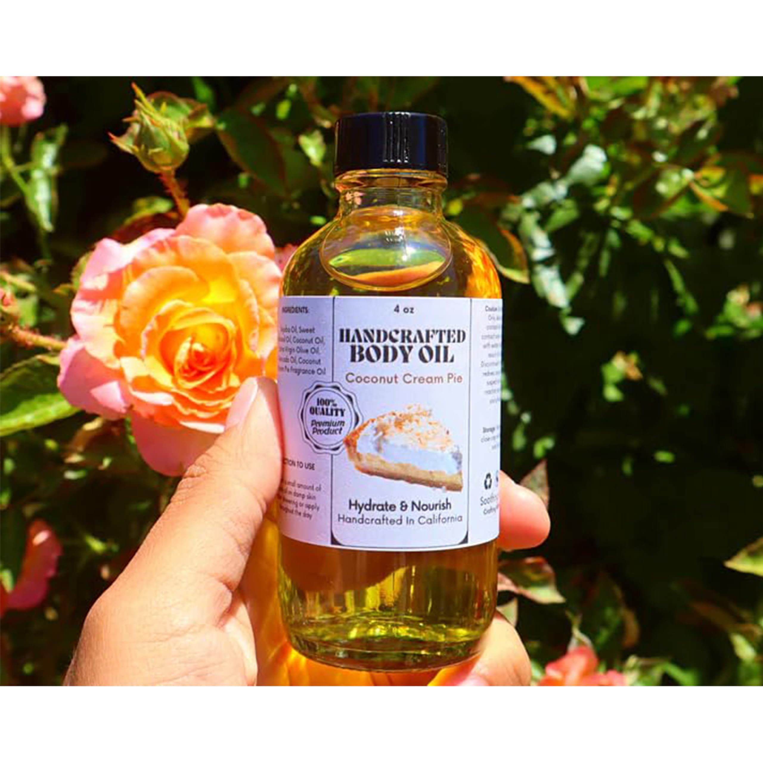 Organic Coconut Cream Pie & Vanilla Body Oil - 60ml Moisturizing Handcrafted Body Oil for Women - Perfect for Dry Skin, Massage & Aromatherapy Relaxation
