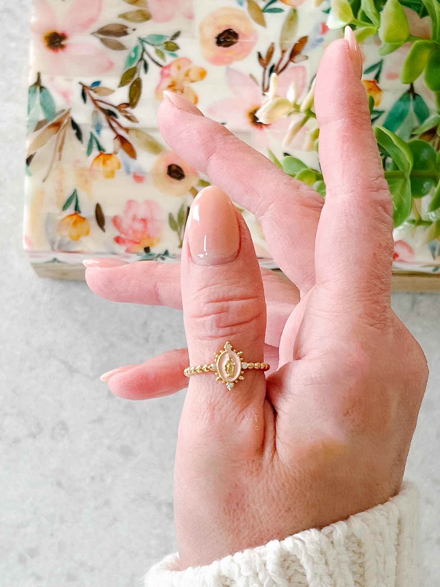Heavenly Pink Lady Lourdes Ring - Elegant Religious Jewelry for Women, Perfect for Daily Wear, Church & Special Occasions
