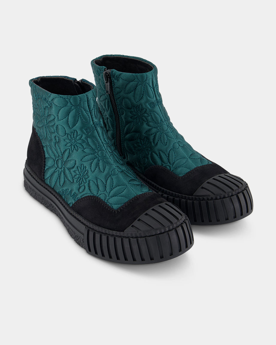 Daisy Dreams Embroidered Ankle Boots for Women - Stylish Petrol Blue Floral Design | Perfect for Casual Outings, Date Nights & Boho Fashion