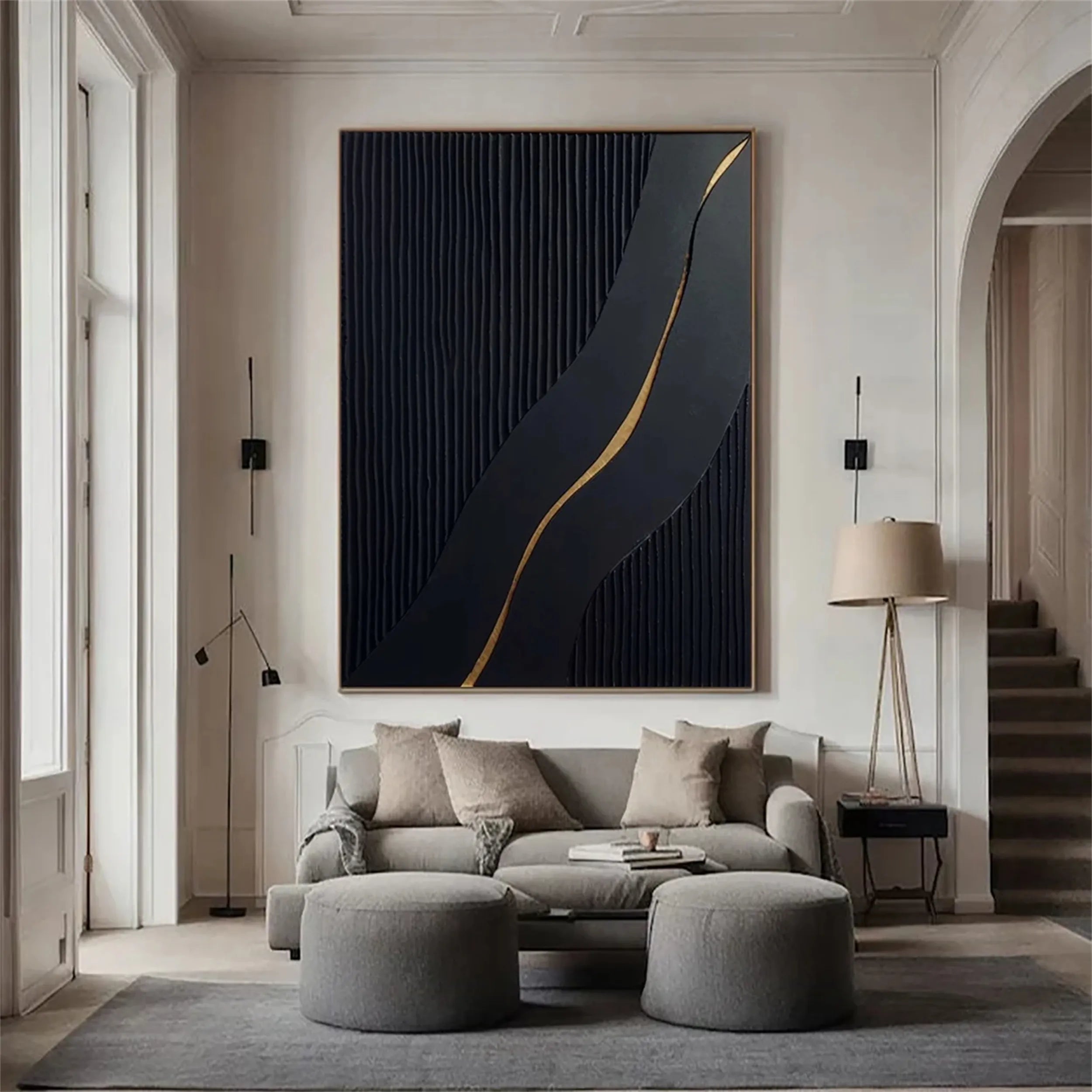 Black Gold Minimalist Textured Abstract Wall Art Painting #MZ083 - Modern Home Decor for Living Room, Bedroom & Office