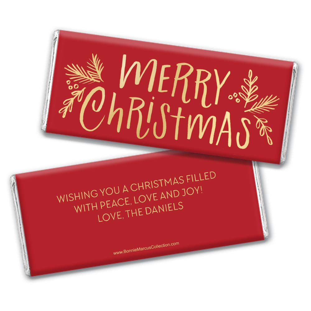 Personalized Merry Christmas Chocolate Bars with Custom Wrappers - 36 Count Bulk Holiday Candy Favors for Parties, Stocking Stuffers & Gift Giving