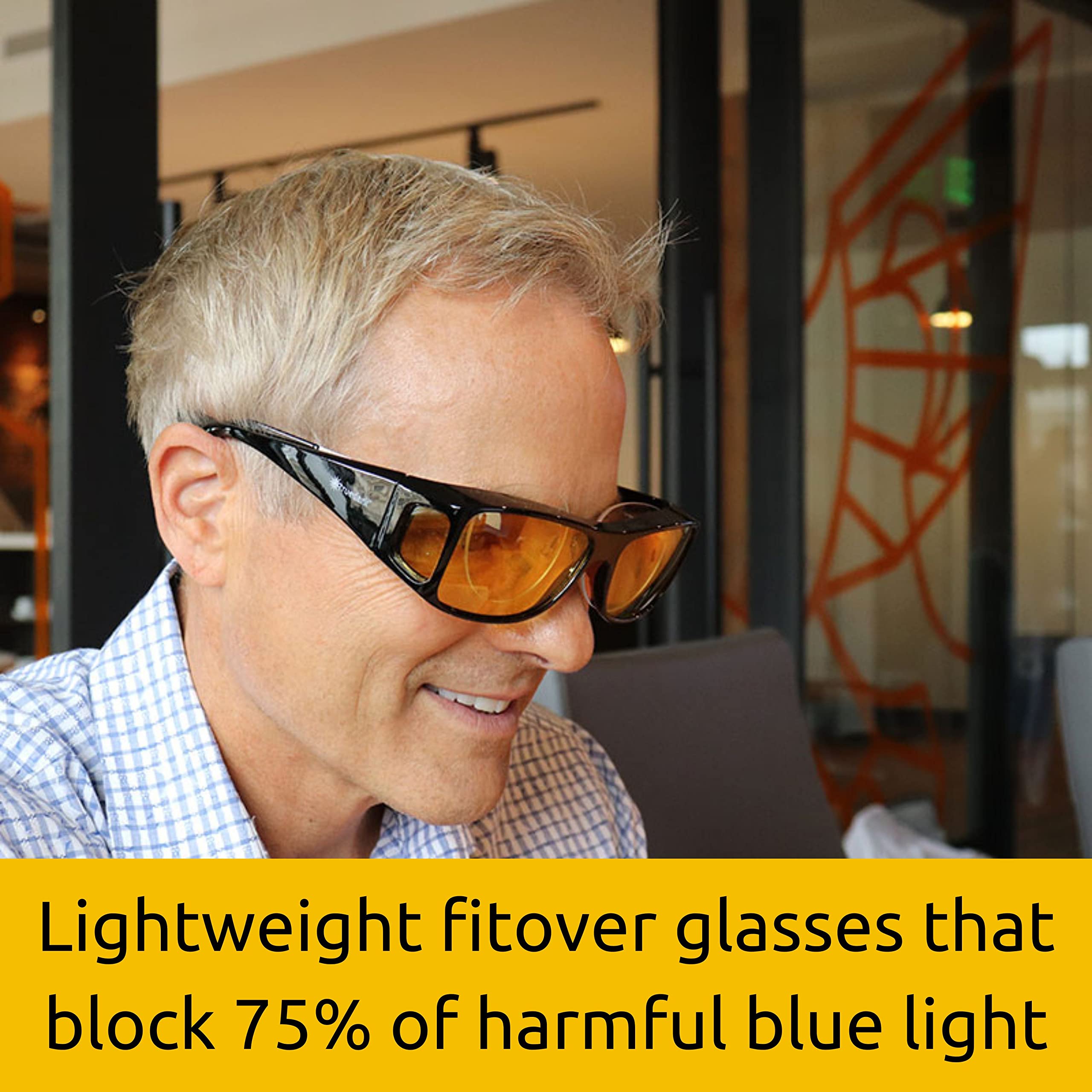 TrueDark Daylights Amber Blue Light Blocking Glasses for Men & Women - Reduce Eye Strain, UV Glare, Headaches - Perfect for Computer Work, Gaming, TV Watching & Phone Use - Anti-Fatigue Eyewear by Dave Asprey