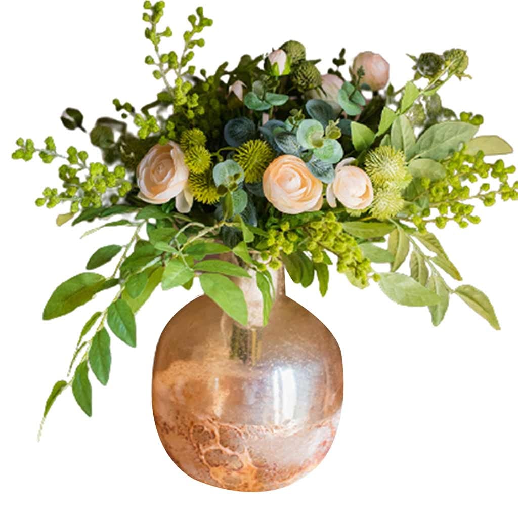 Priority Culture Artificial Flowers in Vase - Elegant Fake Bouquet with Vase for Modern Home Decor, Wedding Centerpieces, Hotel & Bar Decorations - Green, 18x23cm - Perfect for Living Room, Office & Event Styling