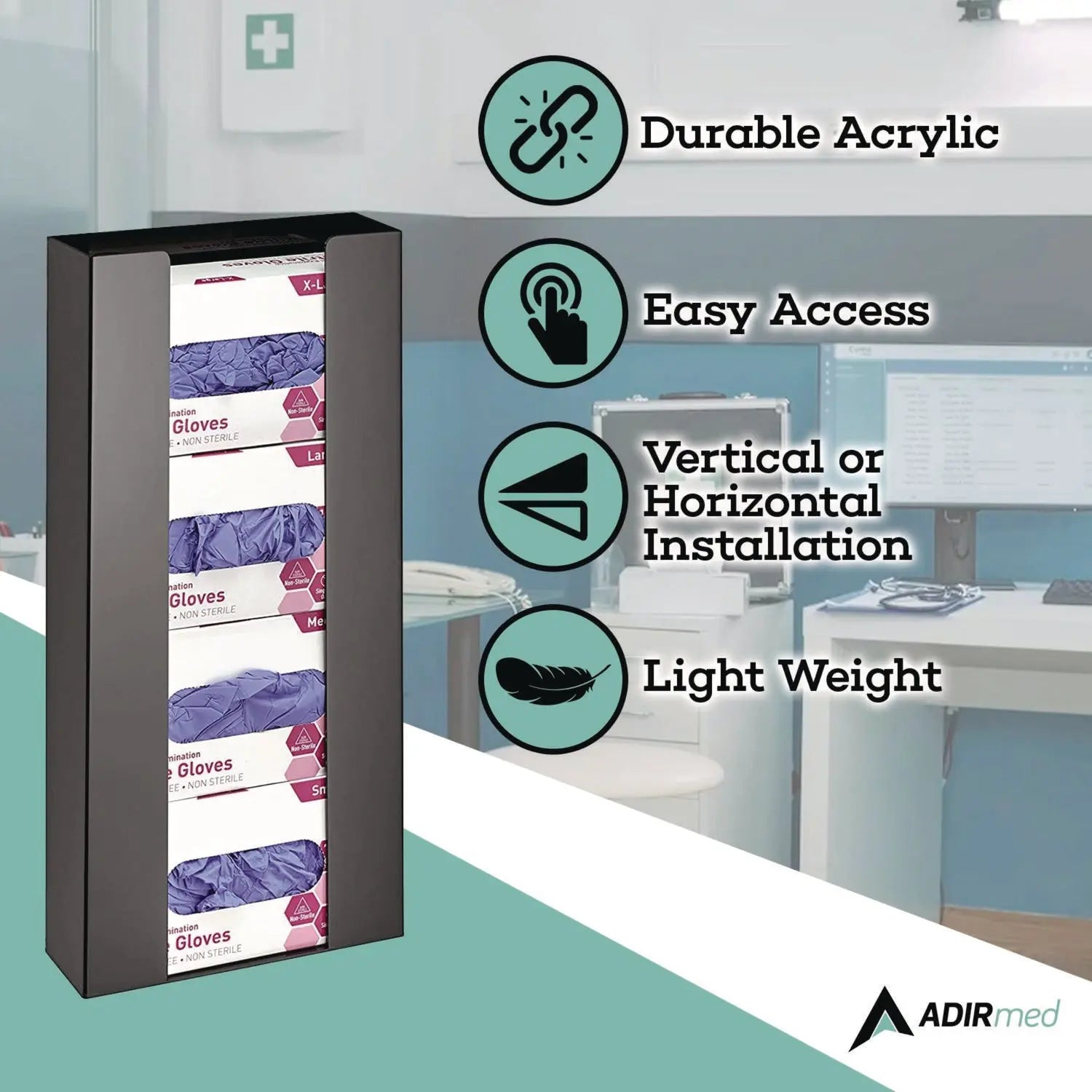 AdirMed Acrylic Glove Dispenser - 4 Box Capacity, 10.2