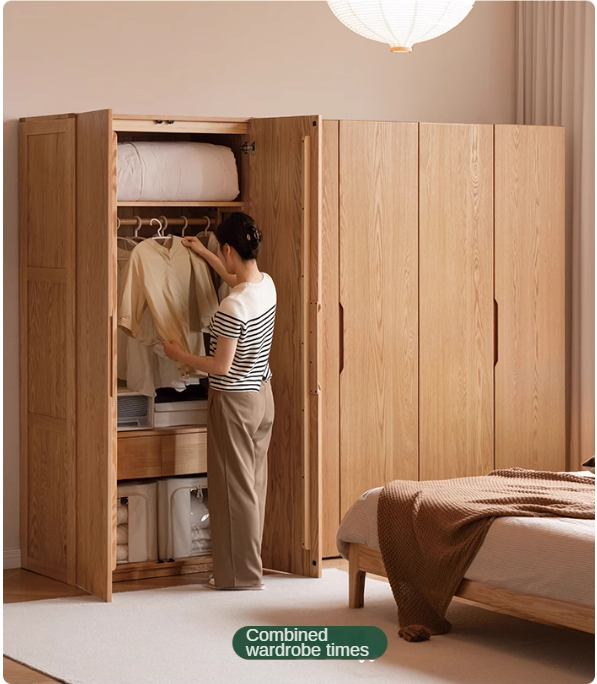 Solid Oak & Cherry Wood Modern Corner Wardrobe - Triangle Floor Standing Closet for Bedroom, Living Room, and Office Storage