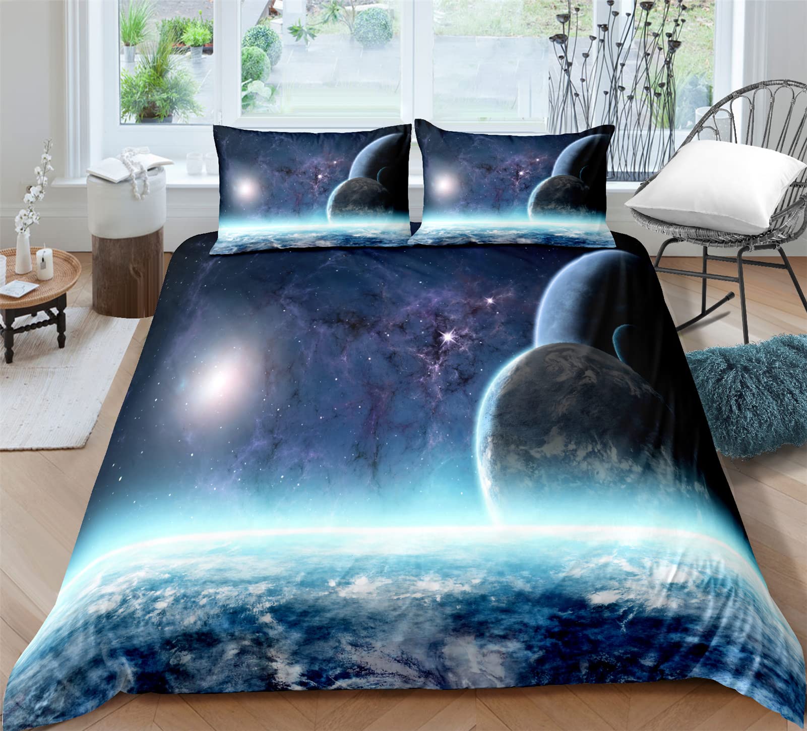 Galaxy Duvet Cover Set King Size - 3 Piece Space Themed Bedding for Boys & Kids - Universe Print Microfiber Duvet Cover with 2 Pillowcases - Perfect for Kids' Rooms, Space Enthusiasts & Themed Bedrooms