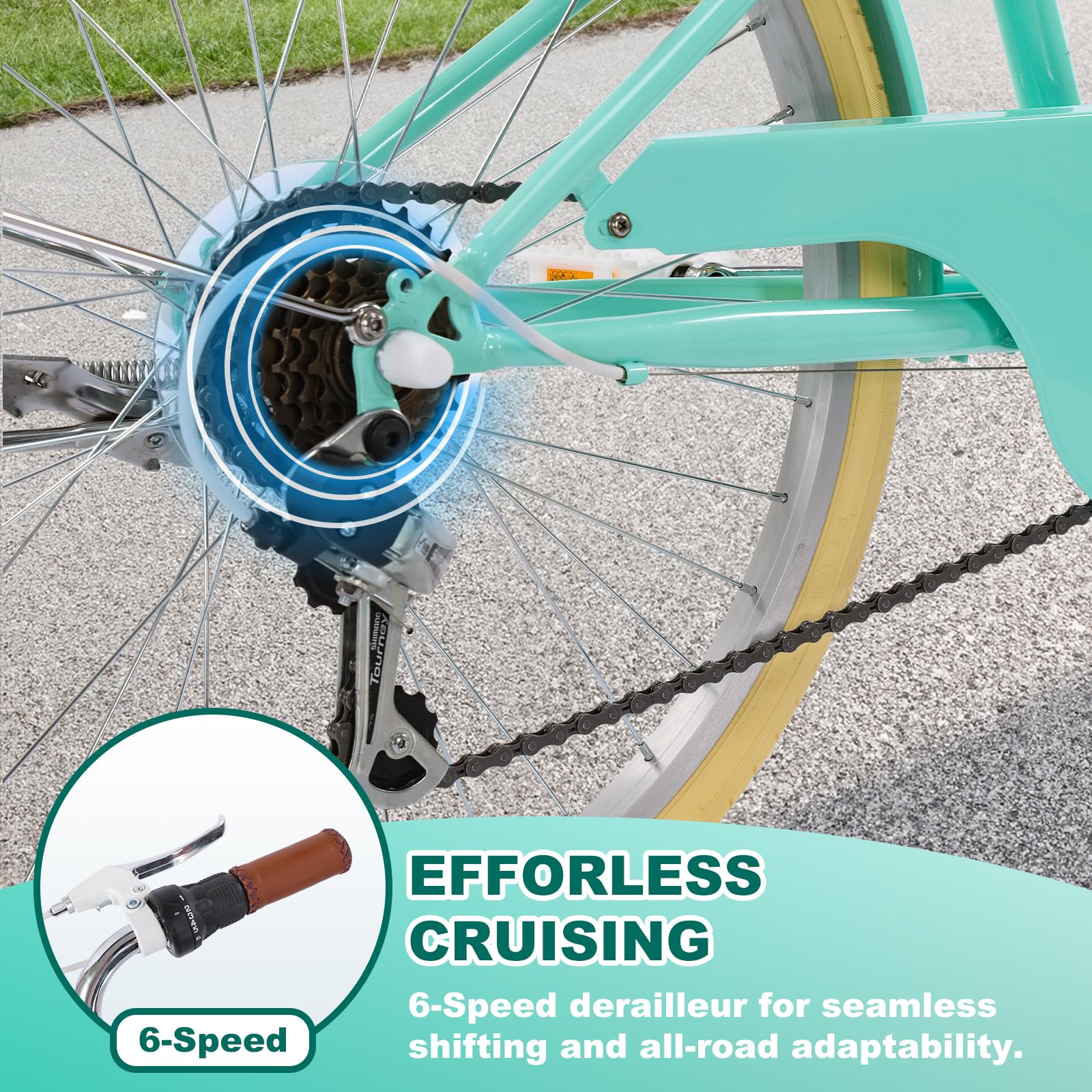 SPATIAL Women's 24 Inch Beach Cruiser Bike - 6-Speed Comfortable City Bicycle with Dual V-Brake, Step-Through Frame for Adults - Perfect for Commuting, Leisure Rides & Coastal Cycling (Multiple Colors)