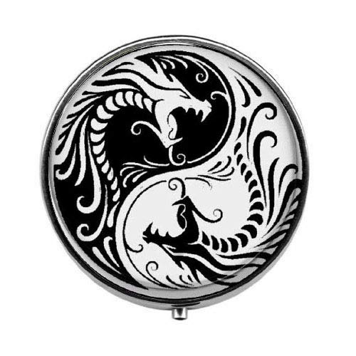 Yin Yang Dragon Glass Pill Box - Portable Candy Storage Container - Perfect for Travel, Home, and Office Use